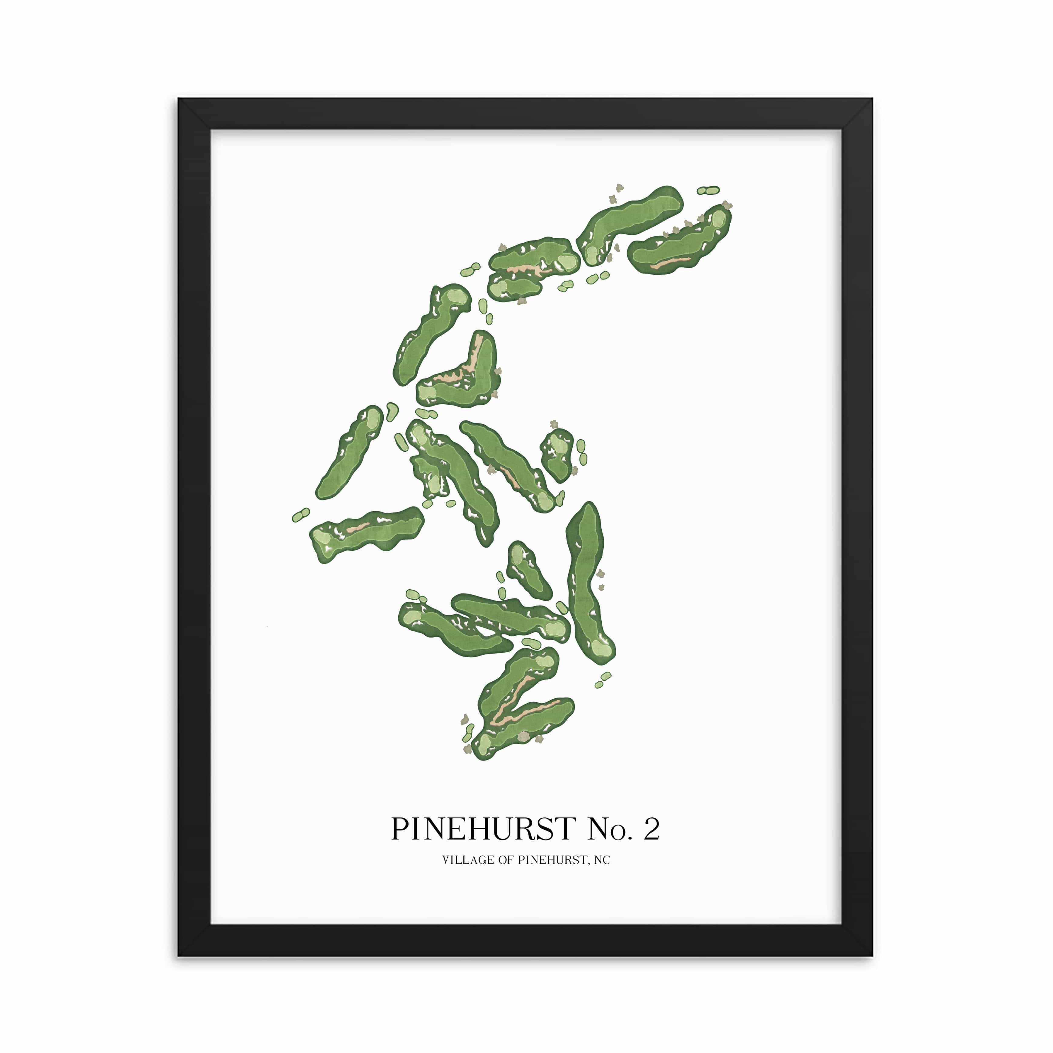 The 19th Hole Golf Shop - Golf Course Prints - 11" x 14" / Black Pinehurst No. 2 Golf Course Map Golf Map