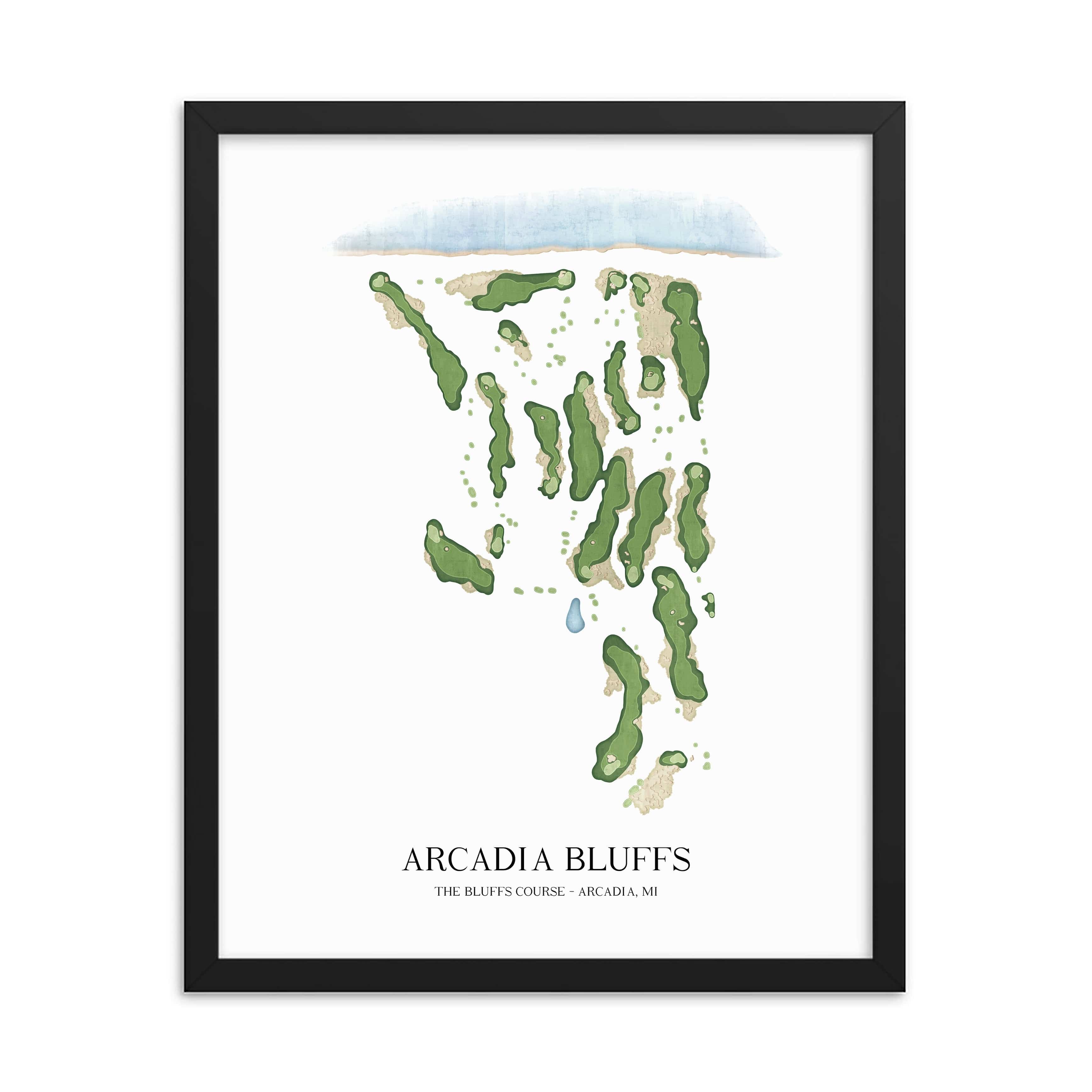 The 19th Hole Golf Shop - Golf Course Prints - 8" x 10" / Black Arcadia Bluffs Golf Course Map Golf Map