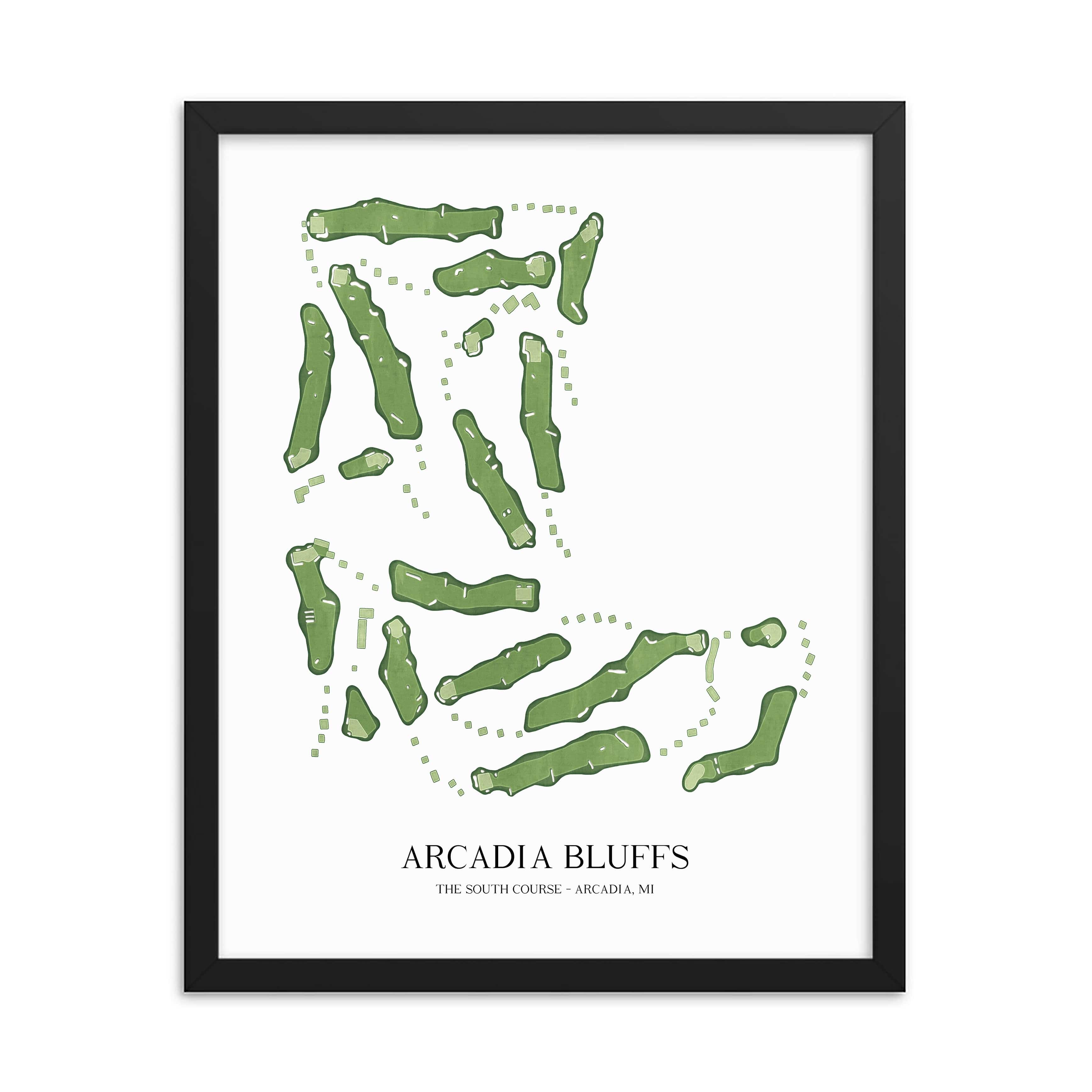 The 19th Hole Golf Shop - Golf Course Prints - 8" x 10" / Black Arcadia Bluffs South Golf Course Map Golf Map