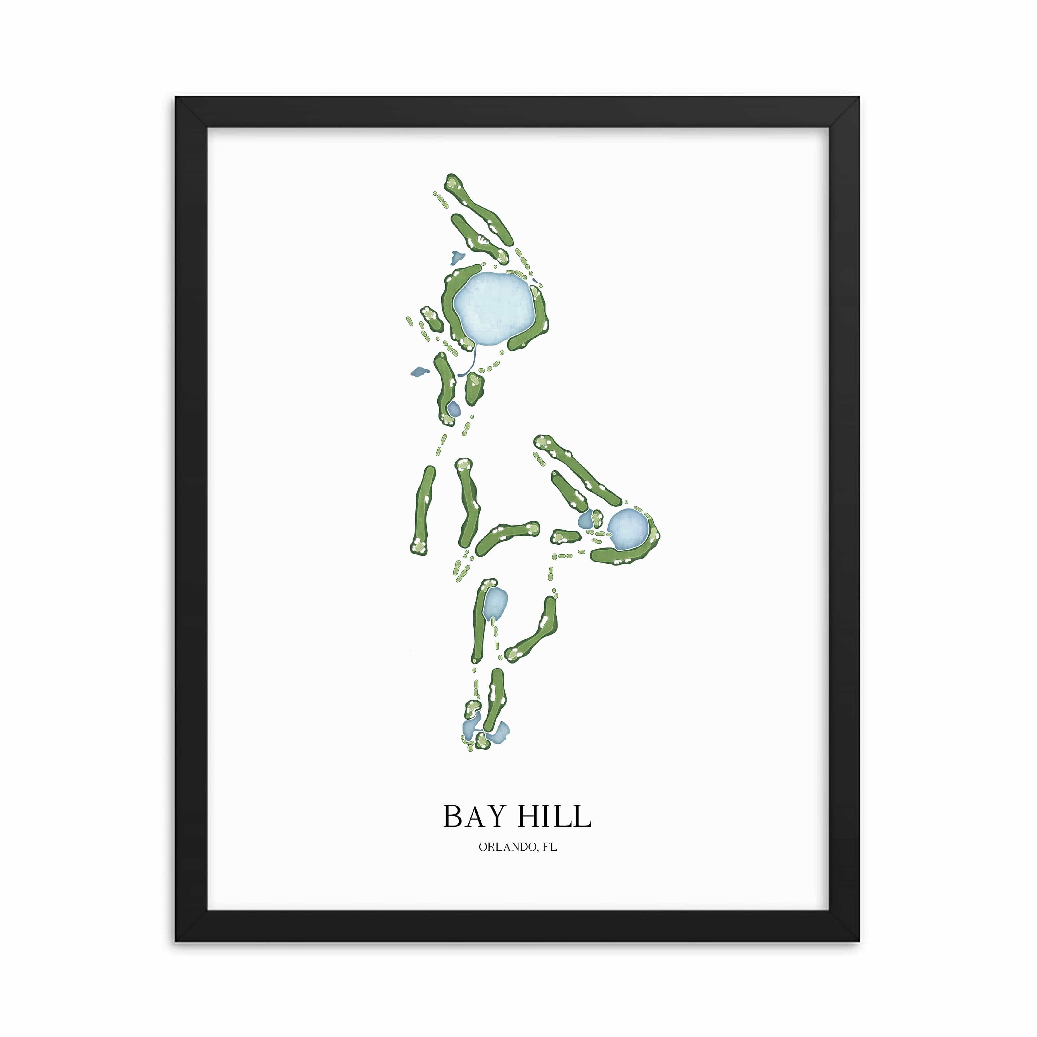 The 19th Hole Golf Shop - Golf Course Prints - 8" x 10" / Black Bay Hill Golf Course Map Golf Map