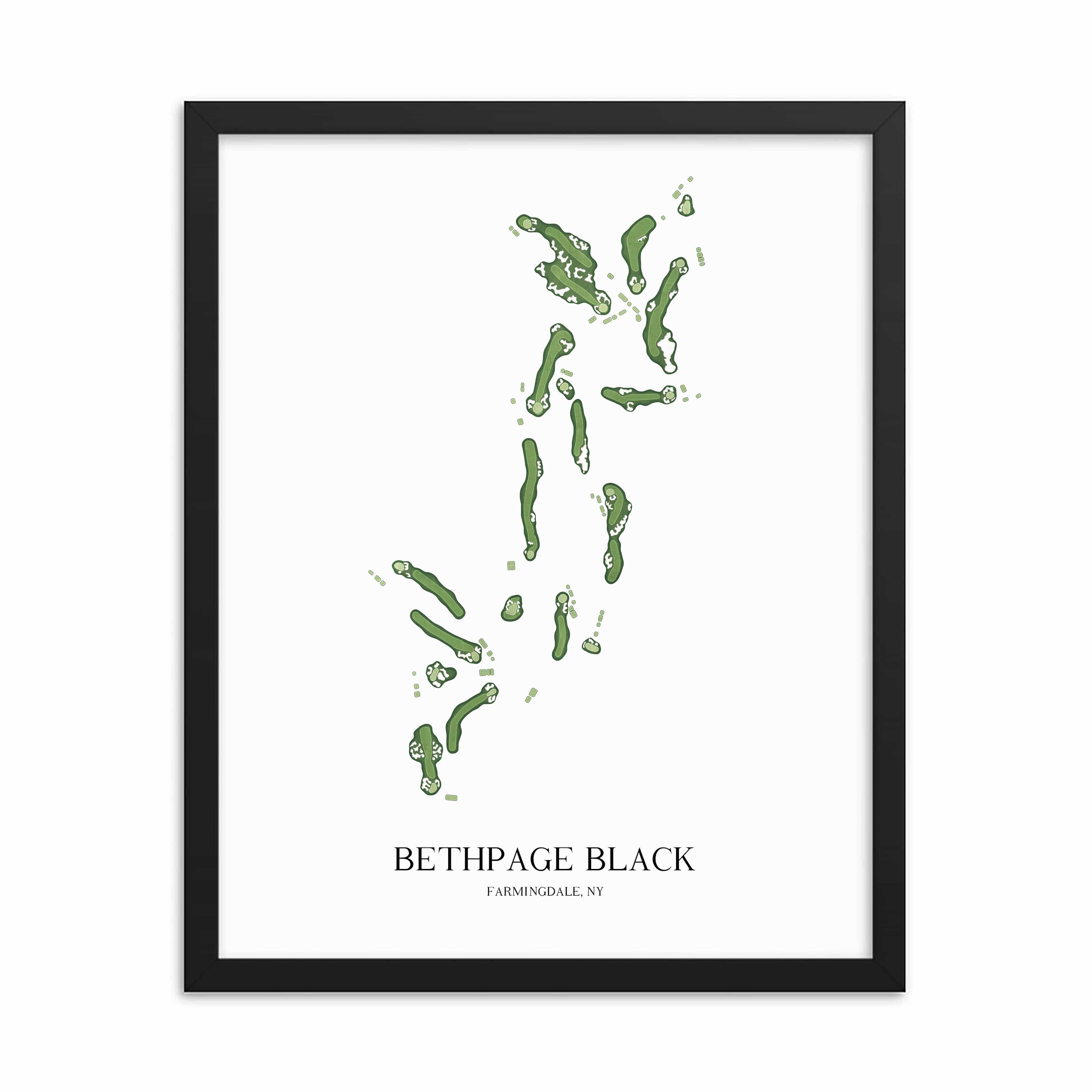 The 19th Hole Golf Shop - Golf Course Prints - 8" x 10" / Black Bethpage Black Golf Course Map Golf Map