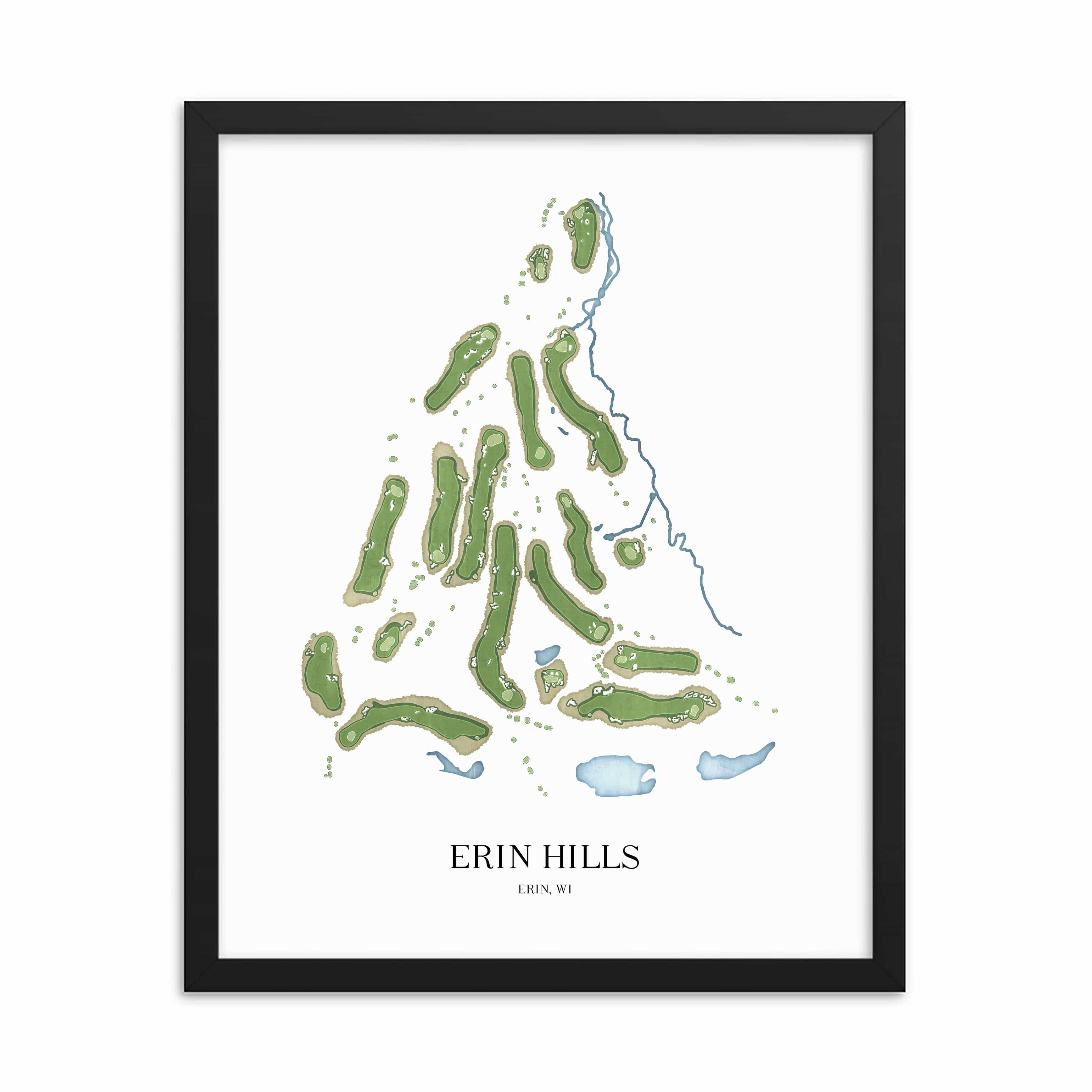 The 19th Hole Golf Shop - Golf Course Prints - 8" x 10" / Black Erin Hills Golf Course Map Golf Map
