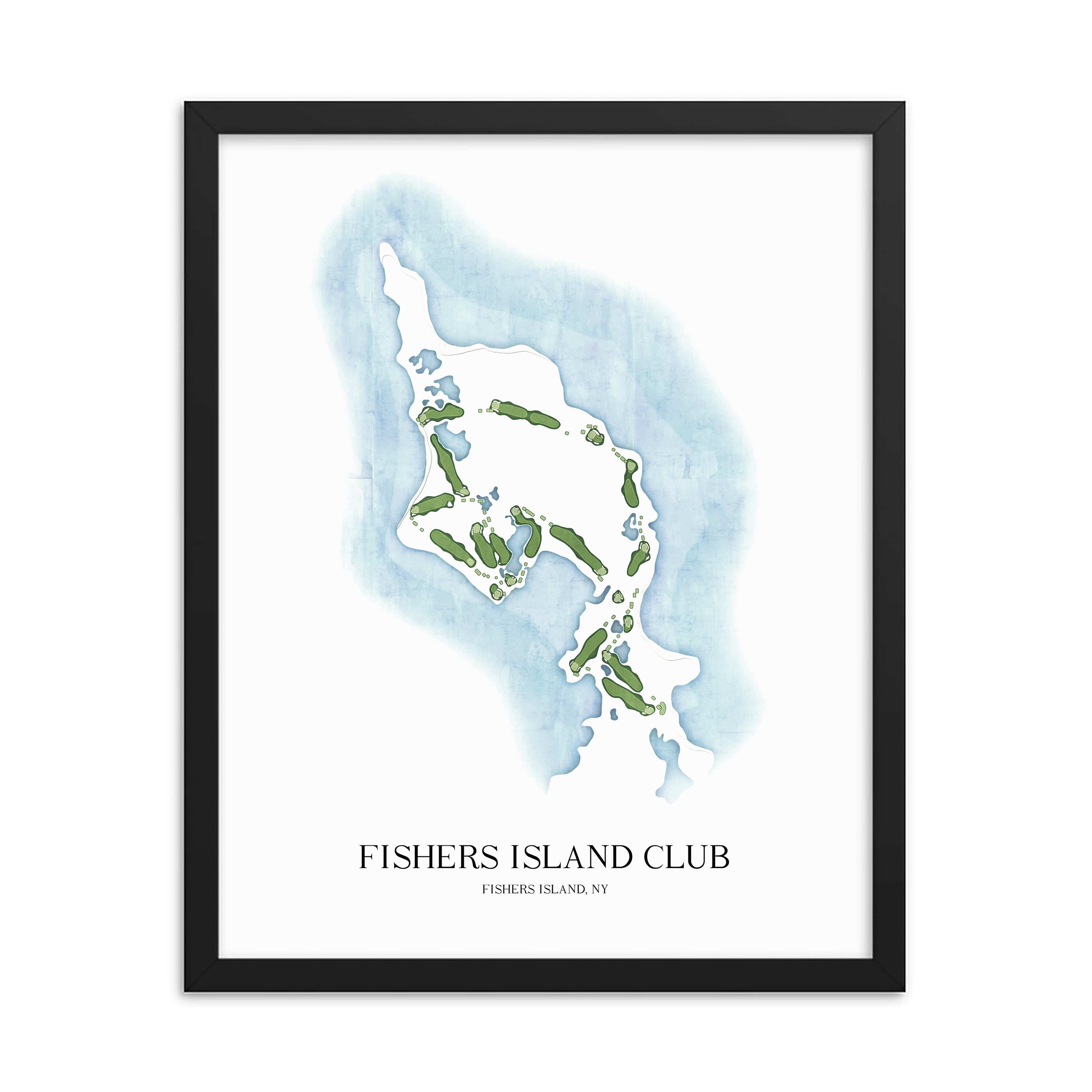 The 19th Hole Golf Shop - Golf Course Prints - 8" x 10" / Black Fishers Island Club Golf Course Map Golf Map
