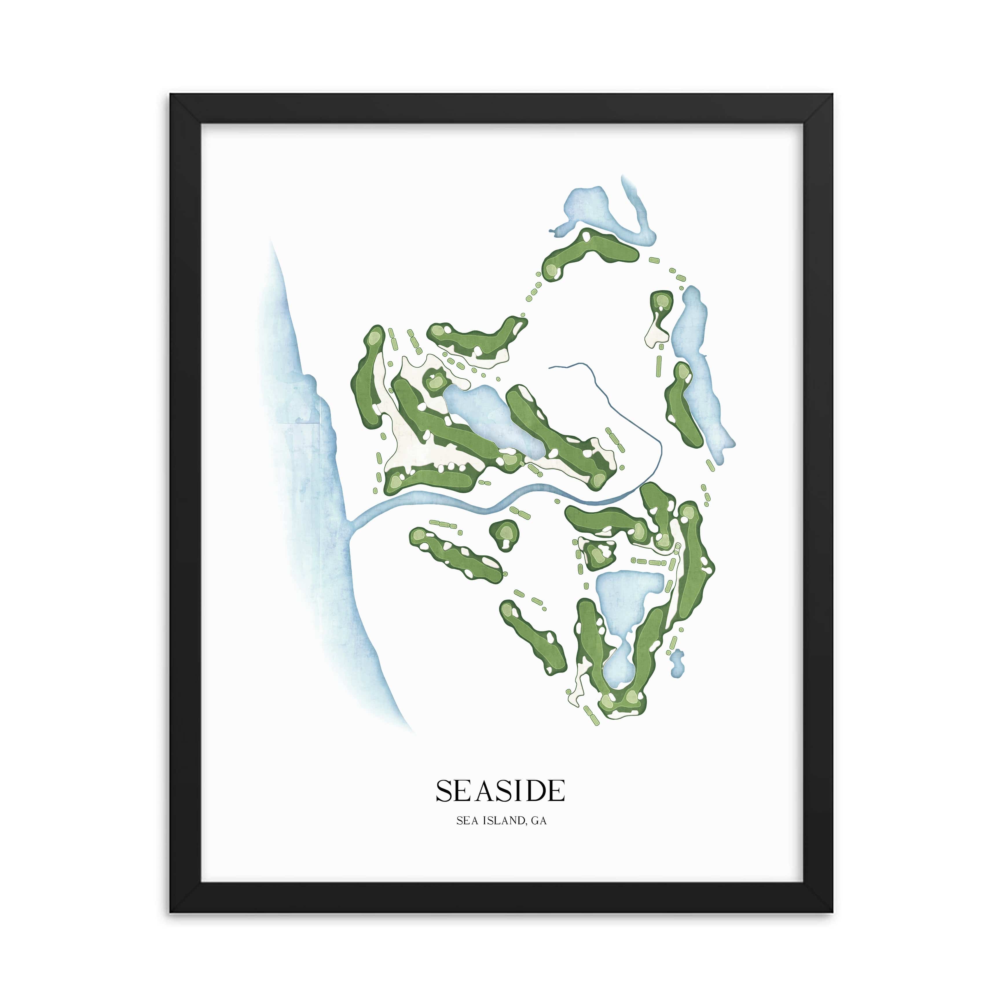 The 19th Hole Golf Shop - Golf Course Prints - 8" x 10" / Black Seaside Golf Course Map Golf Map