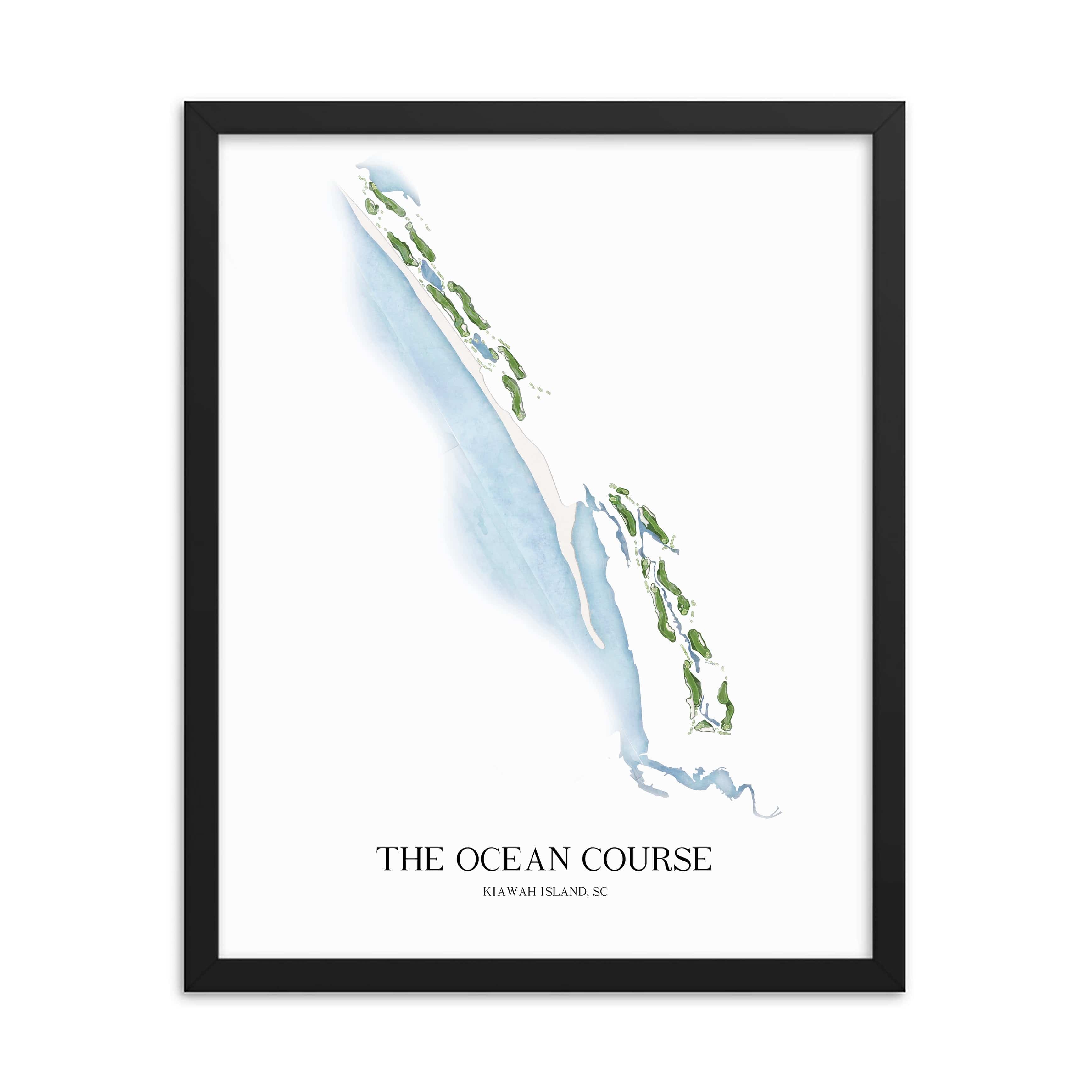 The 19th Hole Golf Shop - Golf Course Prints -  8" x 10" / Black The Ocean Course - Kiawah Golf Course Map Golf Map