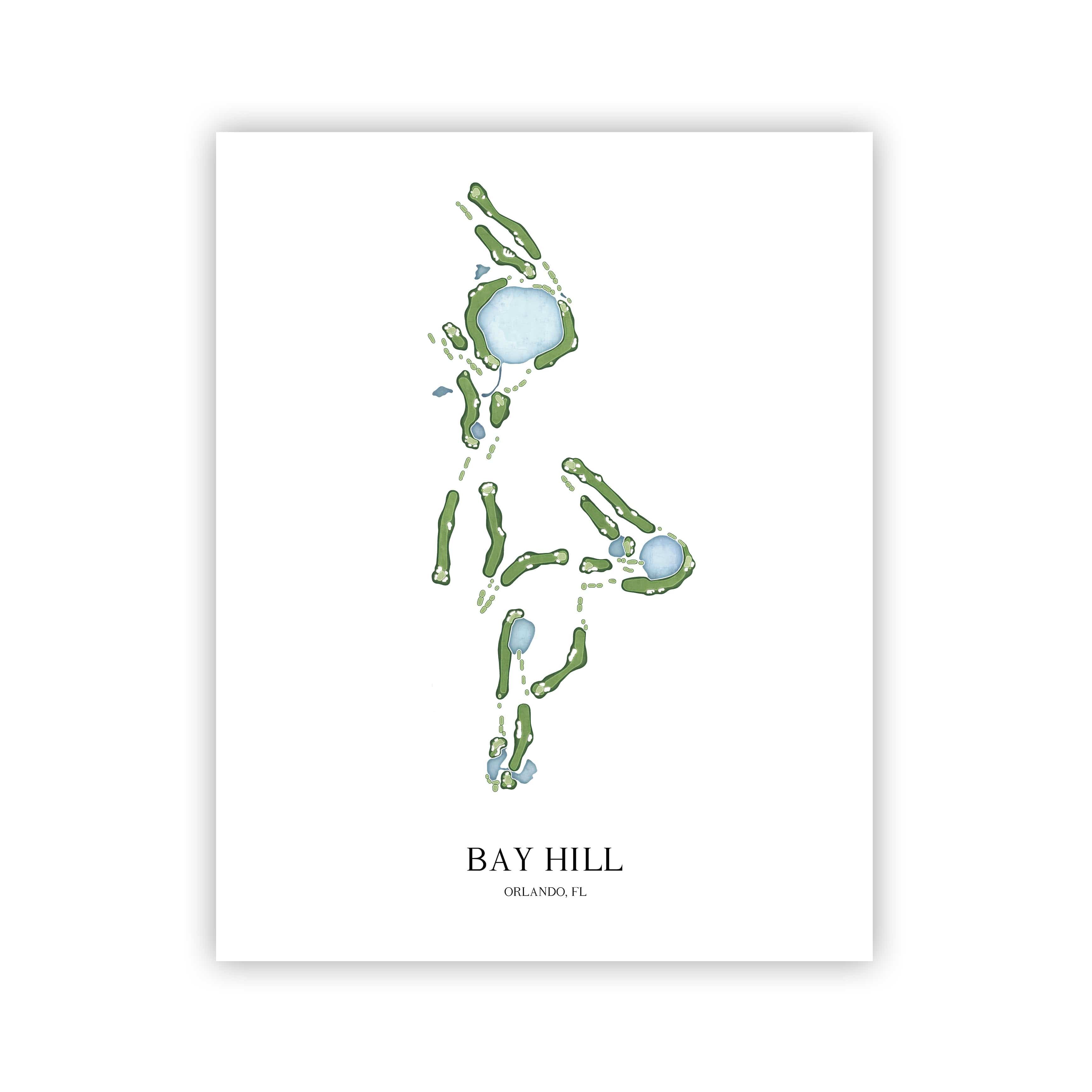 The 19th Hole Golf Shop - Golf Course Prints - 8" x 10" / No Frame Bay Hill Golf Course Map Golf Map