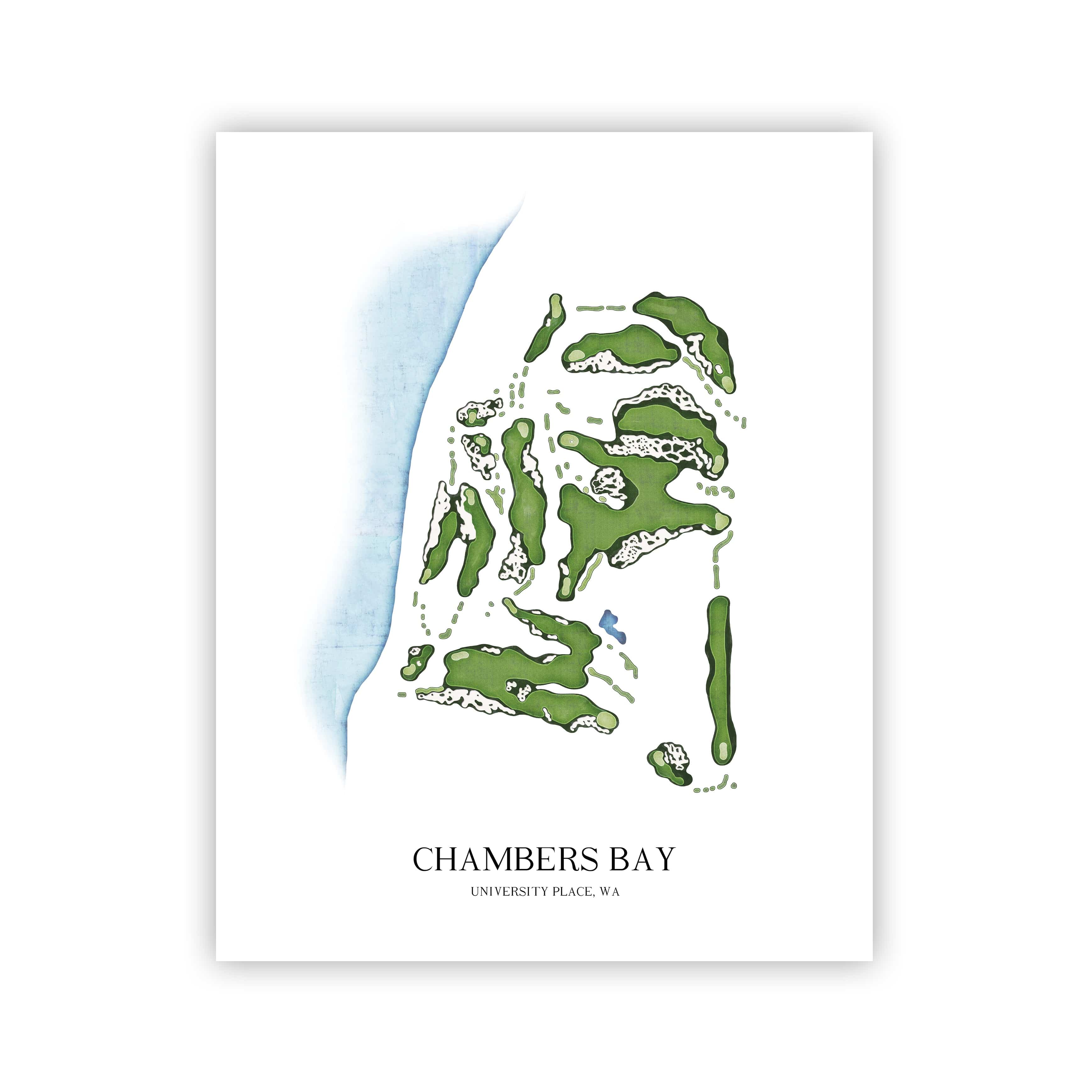 The 19th Hole Golf Shop - Golf Course Prints - 8" x 10" / No Frame Chambers Bay Golf Course Map Golf Map