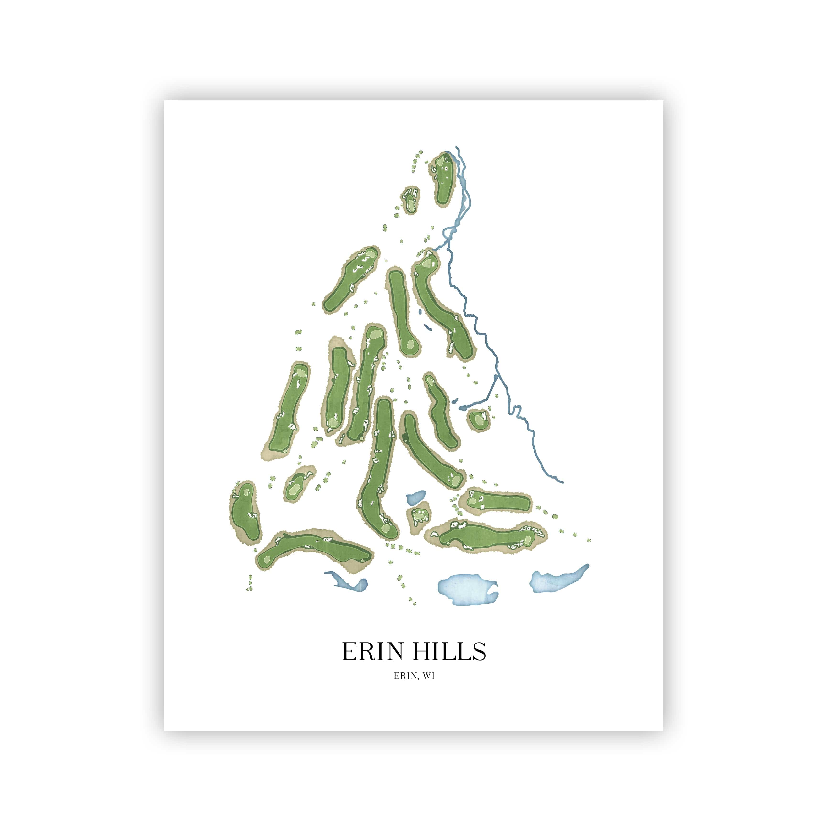 The 19th Hole Golf Shop - Golf Course Prints - 8" x 10" / No Frame Erin Hills Golf Course Map Golf Map