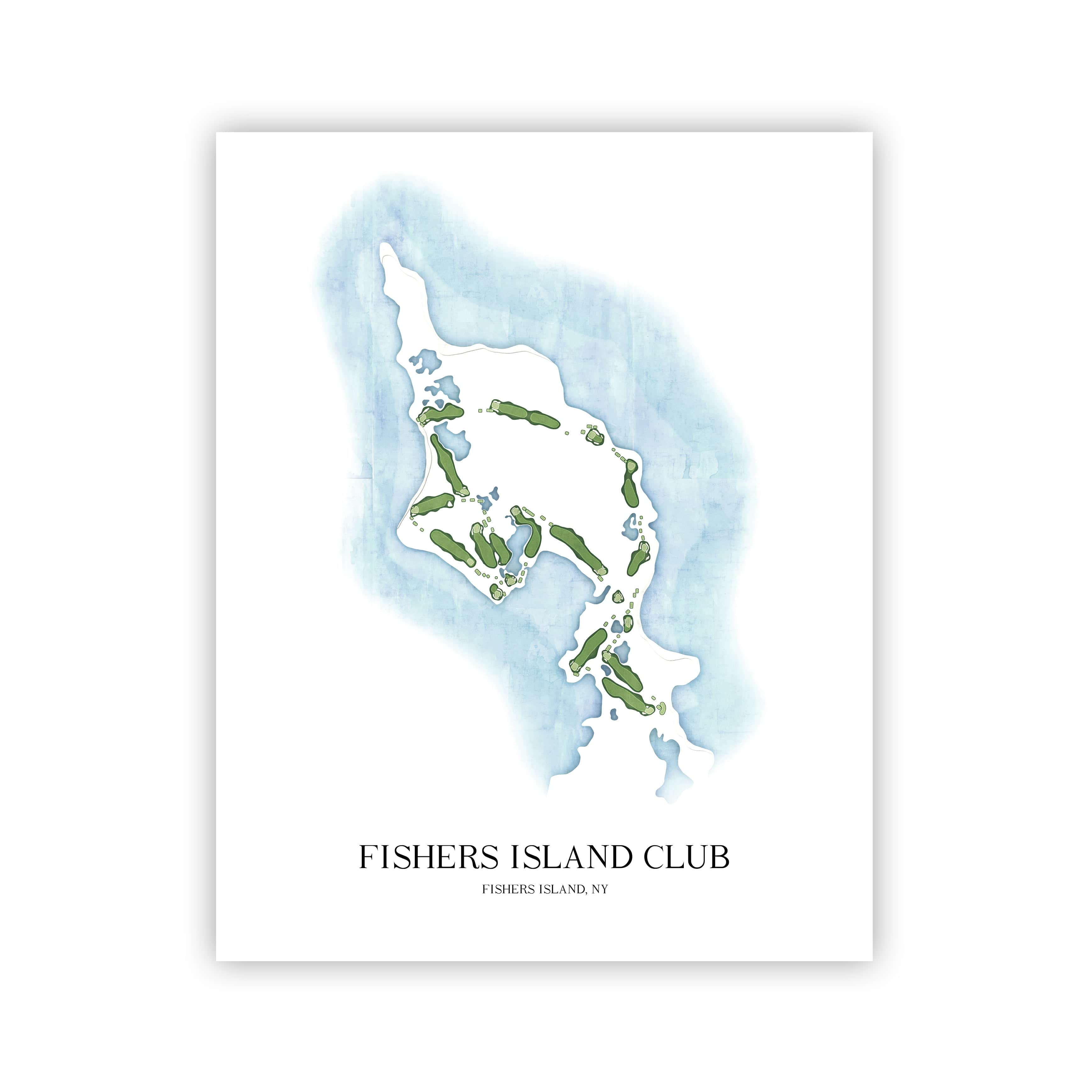The 19th Hole Golf Shop - Golf Course Prints - 8" x 10" / No Frame Fishers Island Club Golf Course Map Golf Map