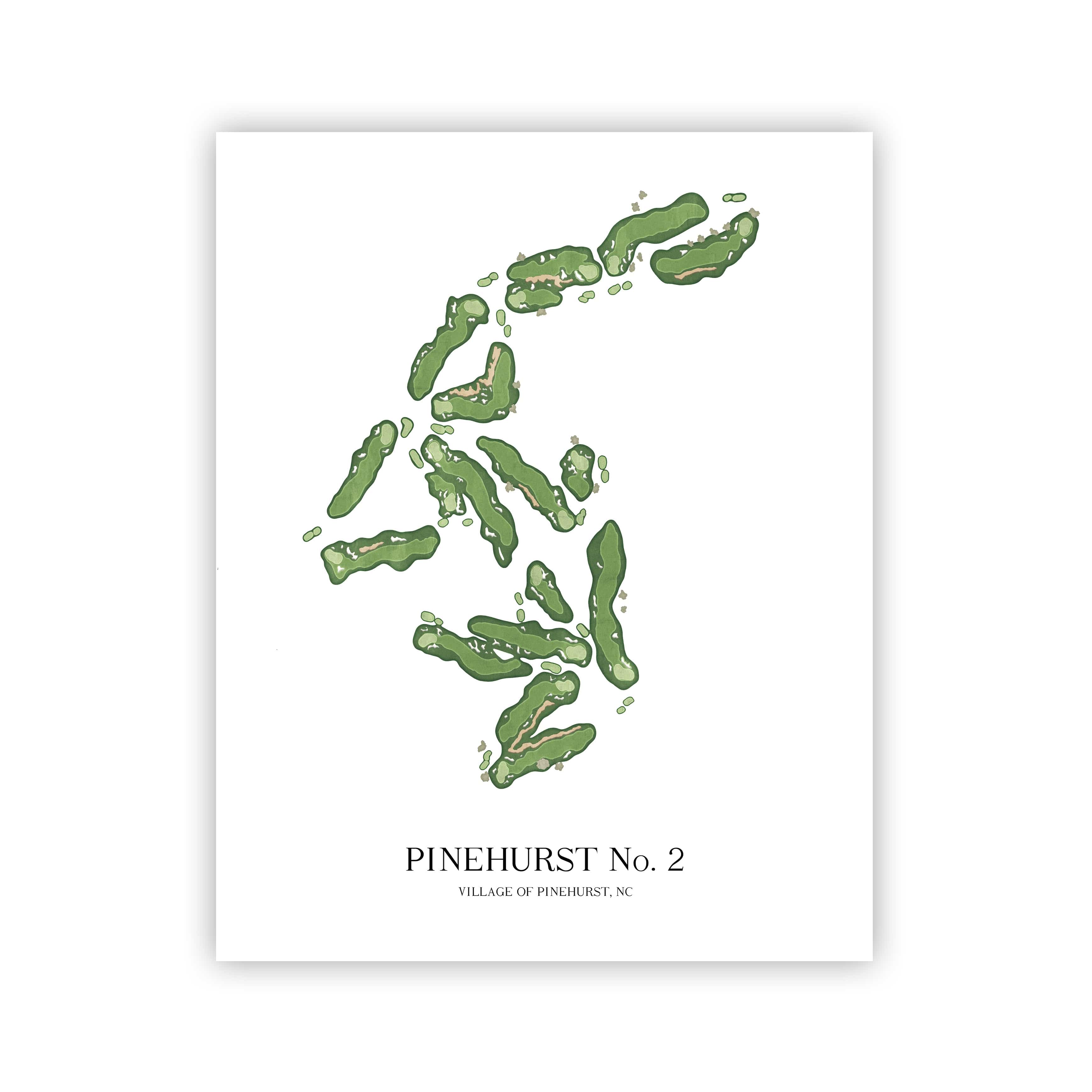 The 19th Hole Golf Shop - Golf Course Prints - 8" x 10" / No Frame Pinehurst No. 2 Golf Course Map Golf Map
