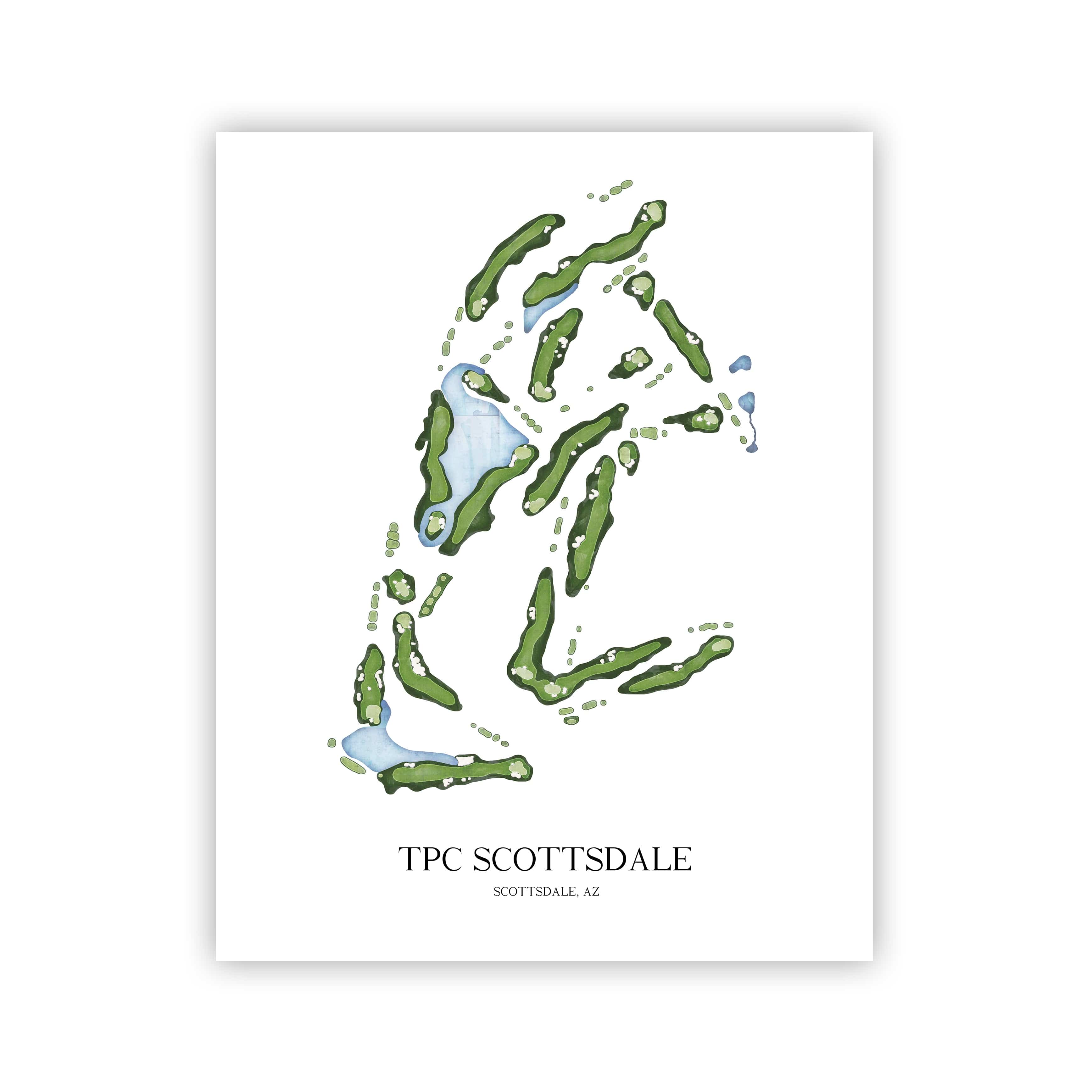 The 19th Hole Golf Shop - Golf Course Prints - 8" x 10" / No Frame TPC Scottsdale Golf Course Map Golf Map