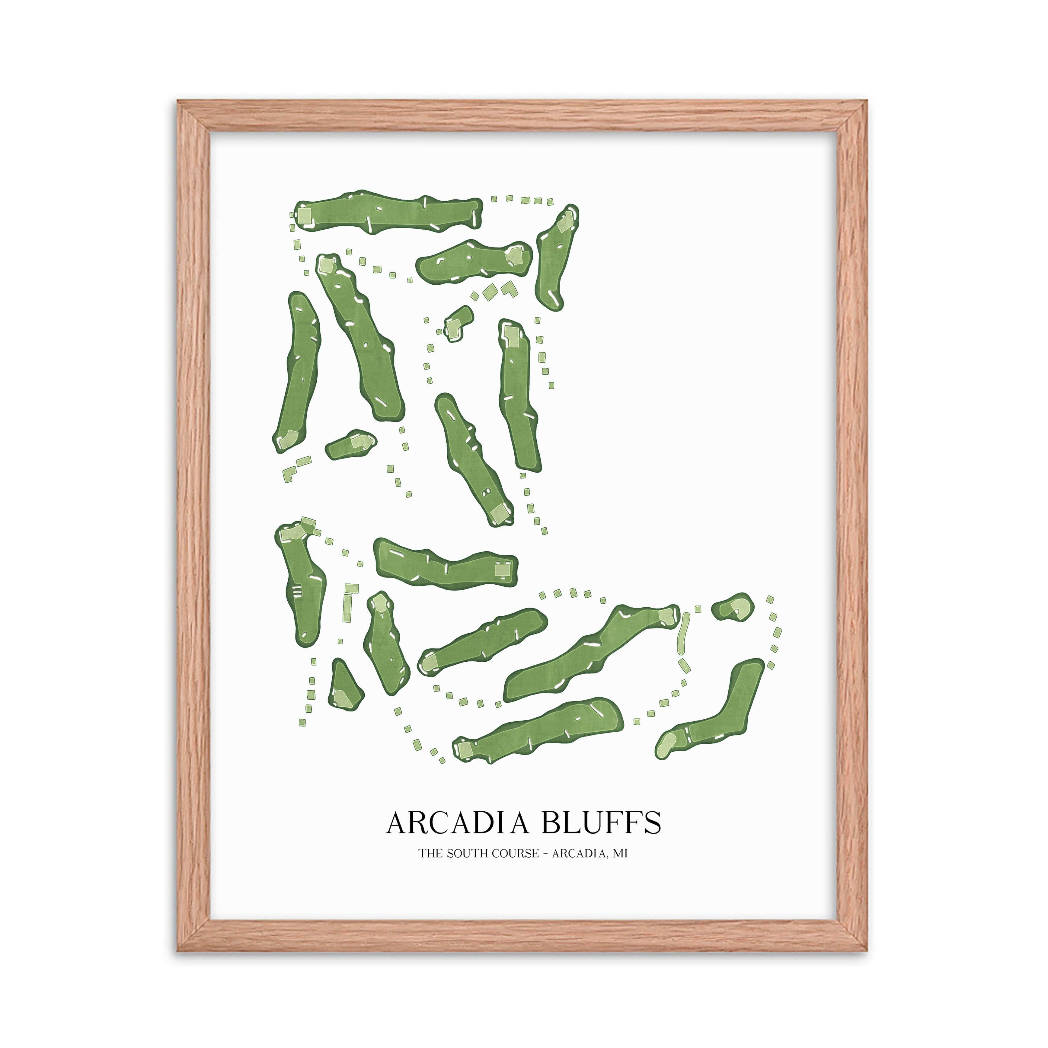 The 19th Hole Golf Shop - Golf Course Prints - 8" x 10" / Oak Arcadia Bluffs South Golf Course Map Golf Map