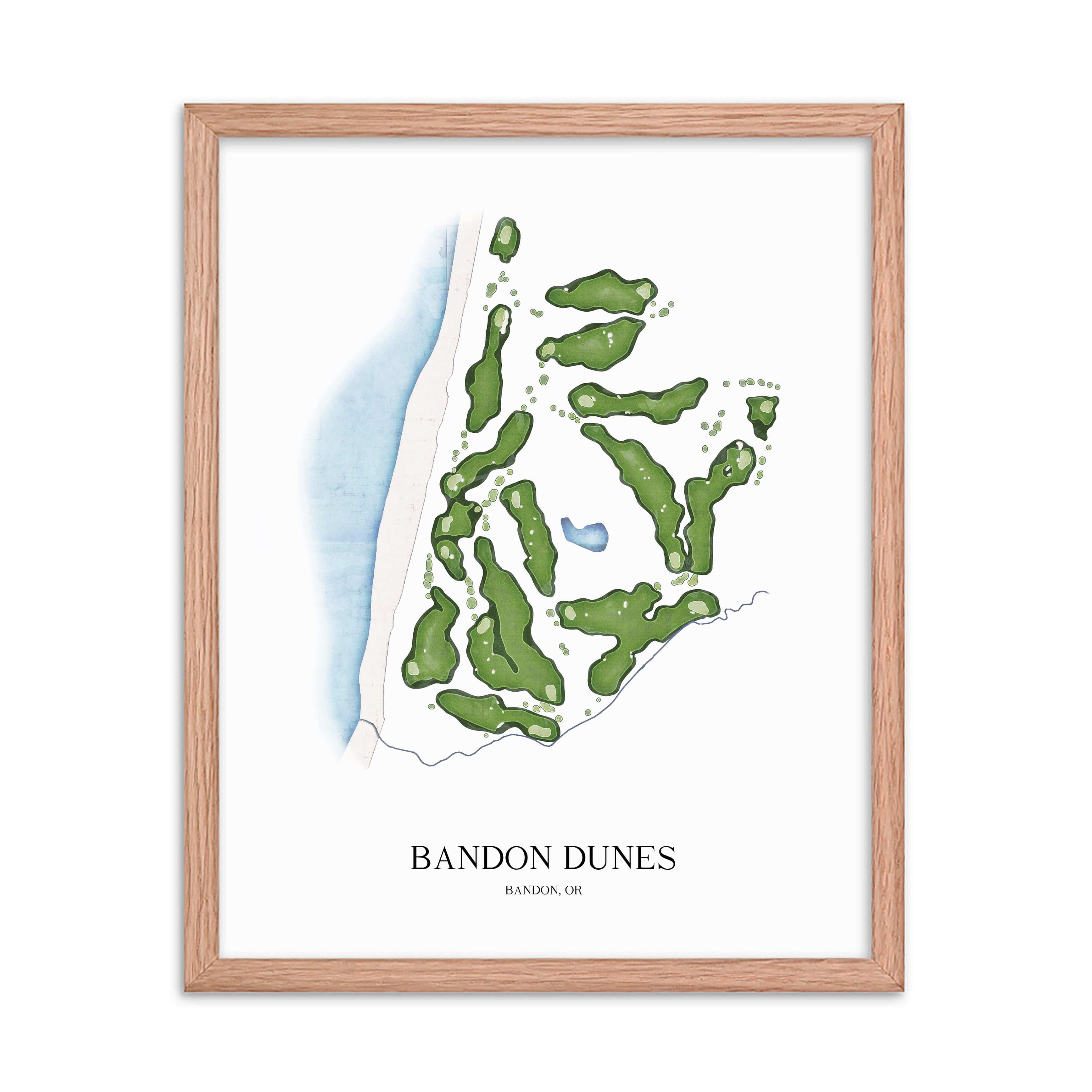 The 19th Hole Golf Shop - Golf Course Prints - 8" x 10" / Oak Bandon Dunes Golf Course Map Golf Map