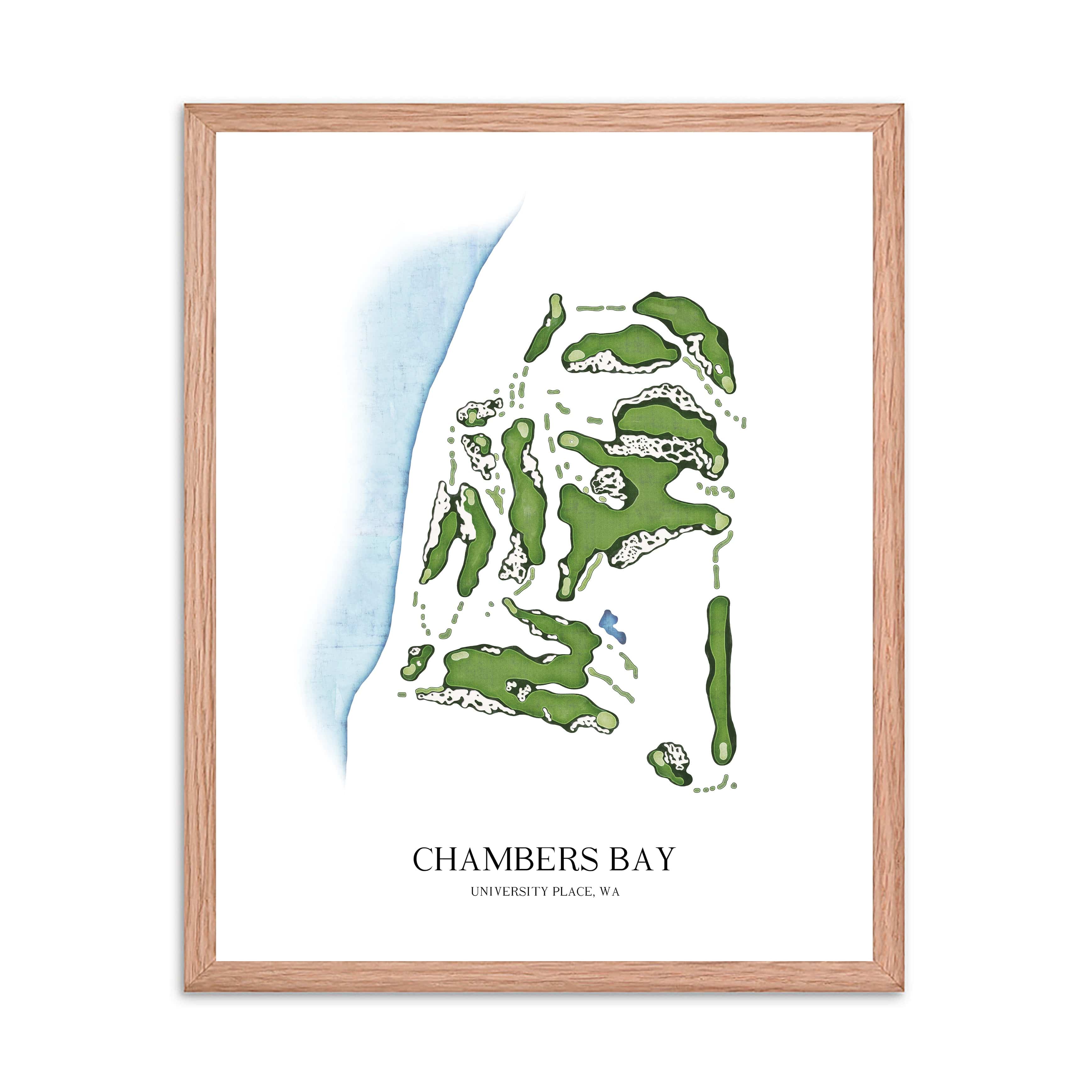 The 19th Hole Golf Shop - Golf Course Prints - 8" x 10" / Oak Chambers Bay Golf Course Map Golf Map