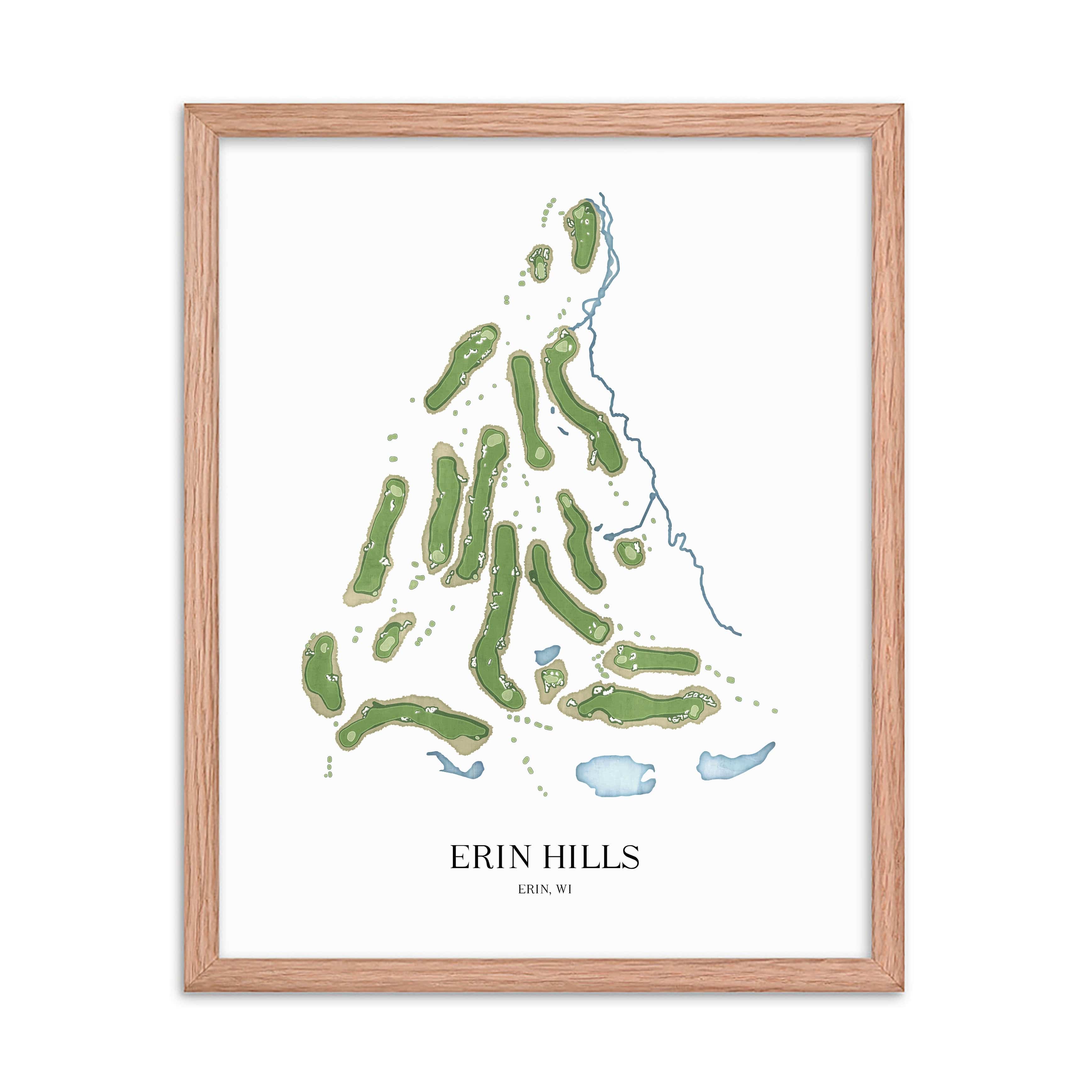 The 19th Hole Golf Shop - Golf Course Prints - 8" x 10" / Oak Erin Hills Golf Course Map Golf Map