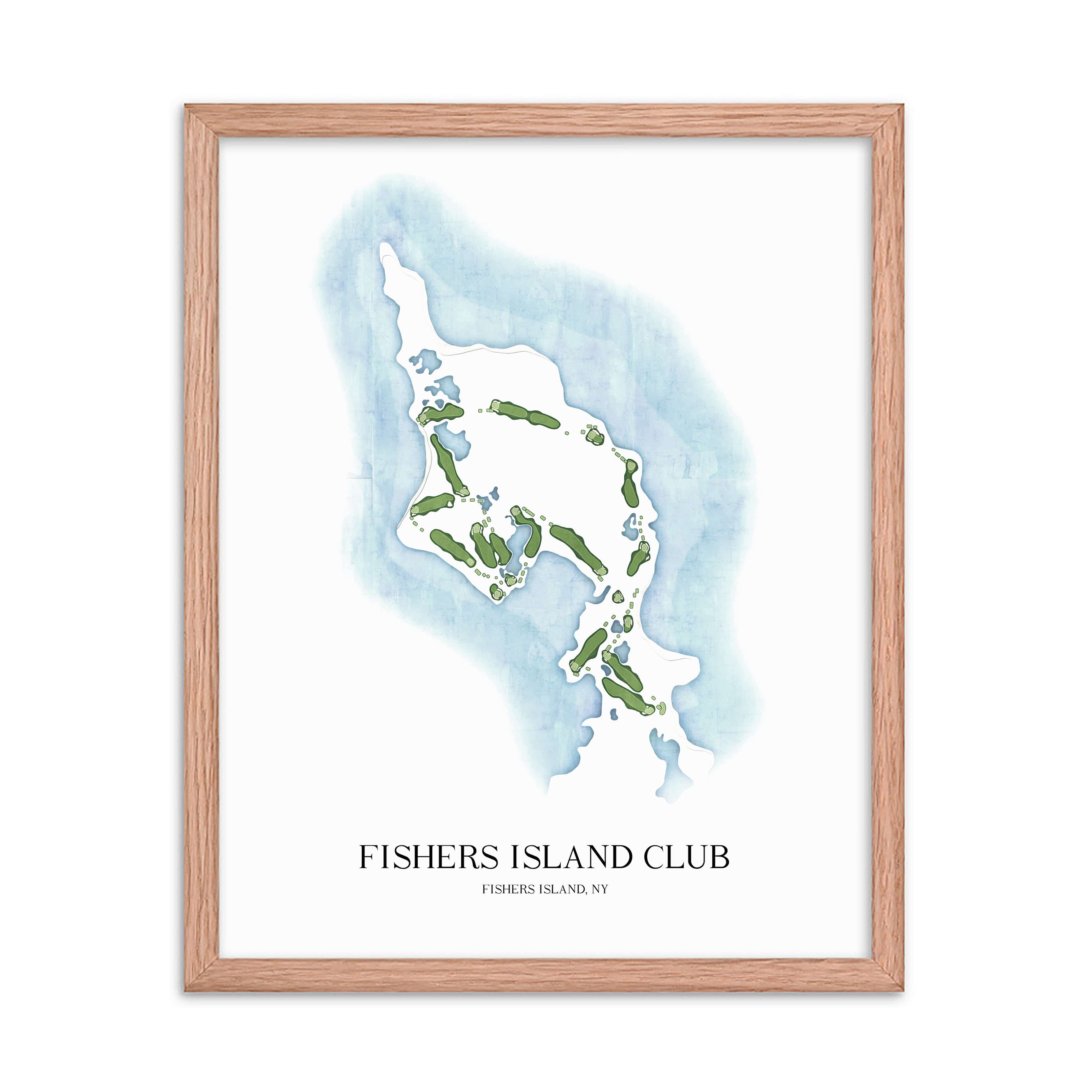 The 19th Hole Golf Shop - Golf Course Prints - 8" x 10" / Oak Fishers Island Club Golf Course Map Golf Map
