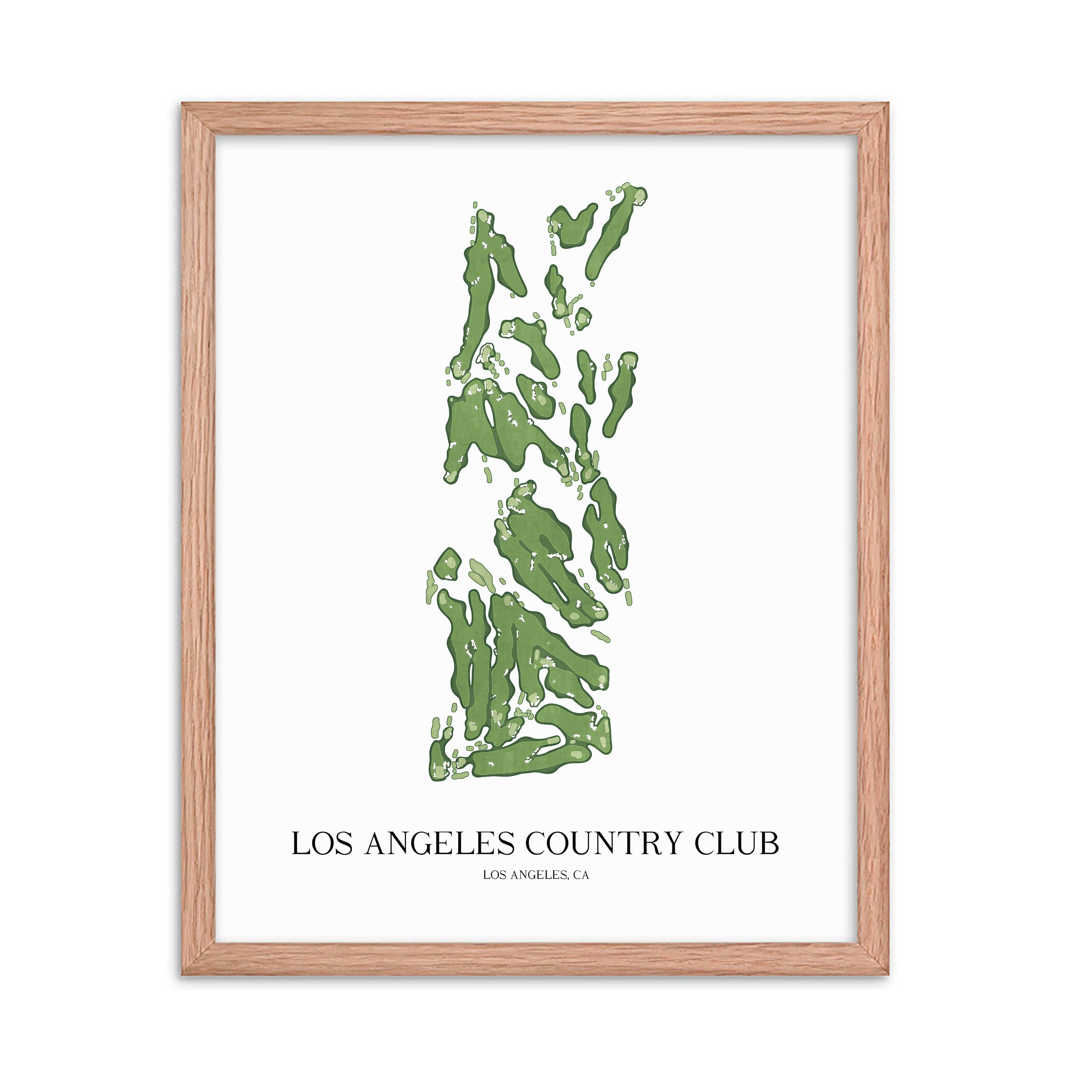 The 19th Hole Golf Shop - Golf Course Prints - 8" x 10" / Oak Los Angeles Country Club Golf Course Map Golf Map