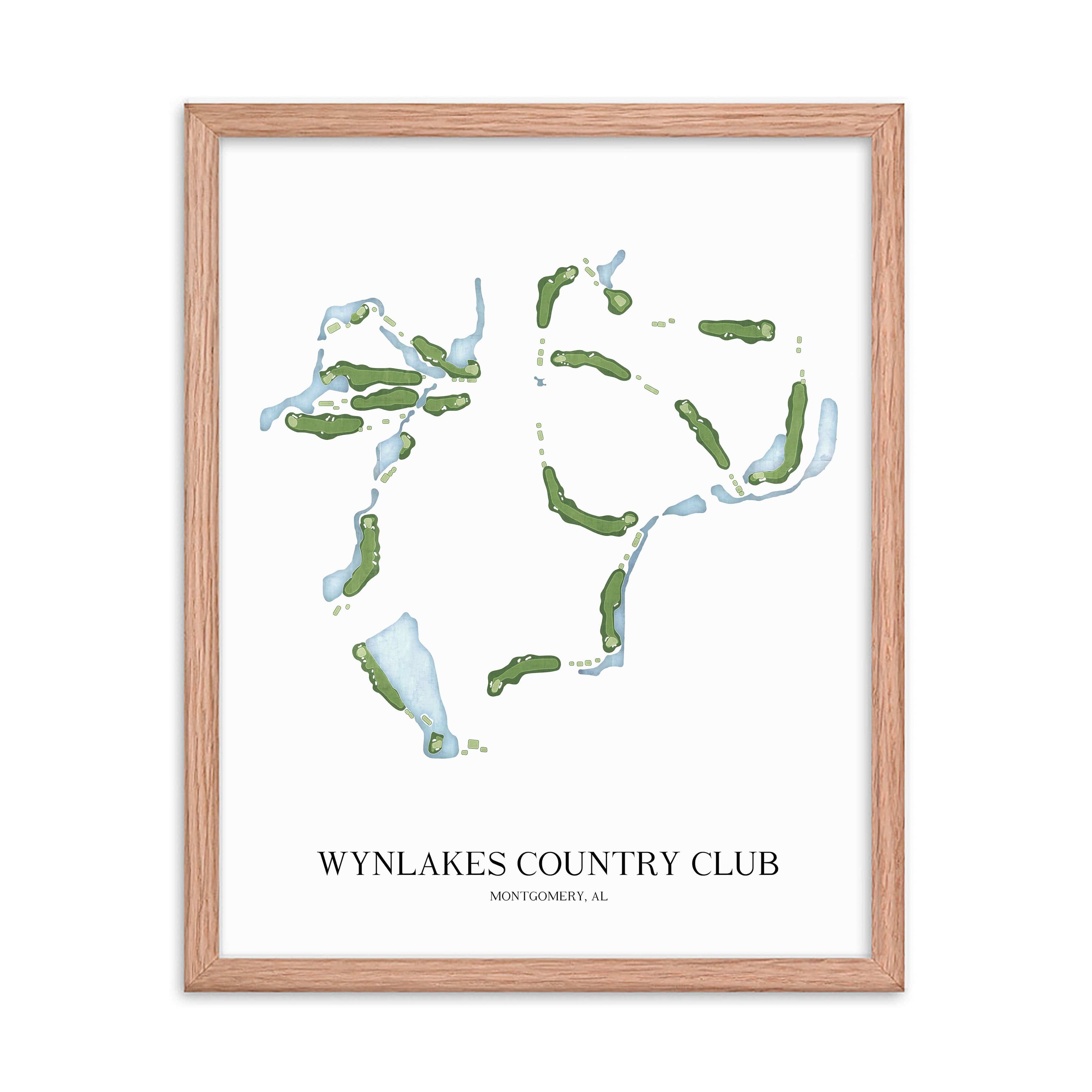 The 19th Hole Golf Shop - Golf Course Prints - 8" x 10" / Oak Wynlakes Country Club Golf Course Map Golf Map