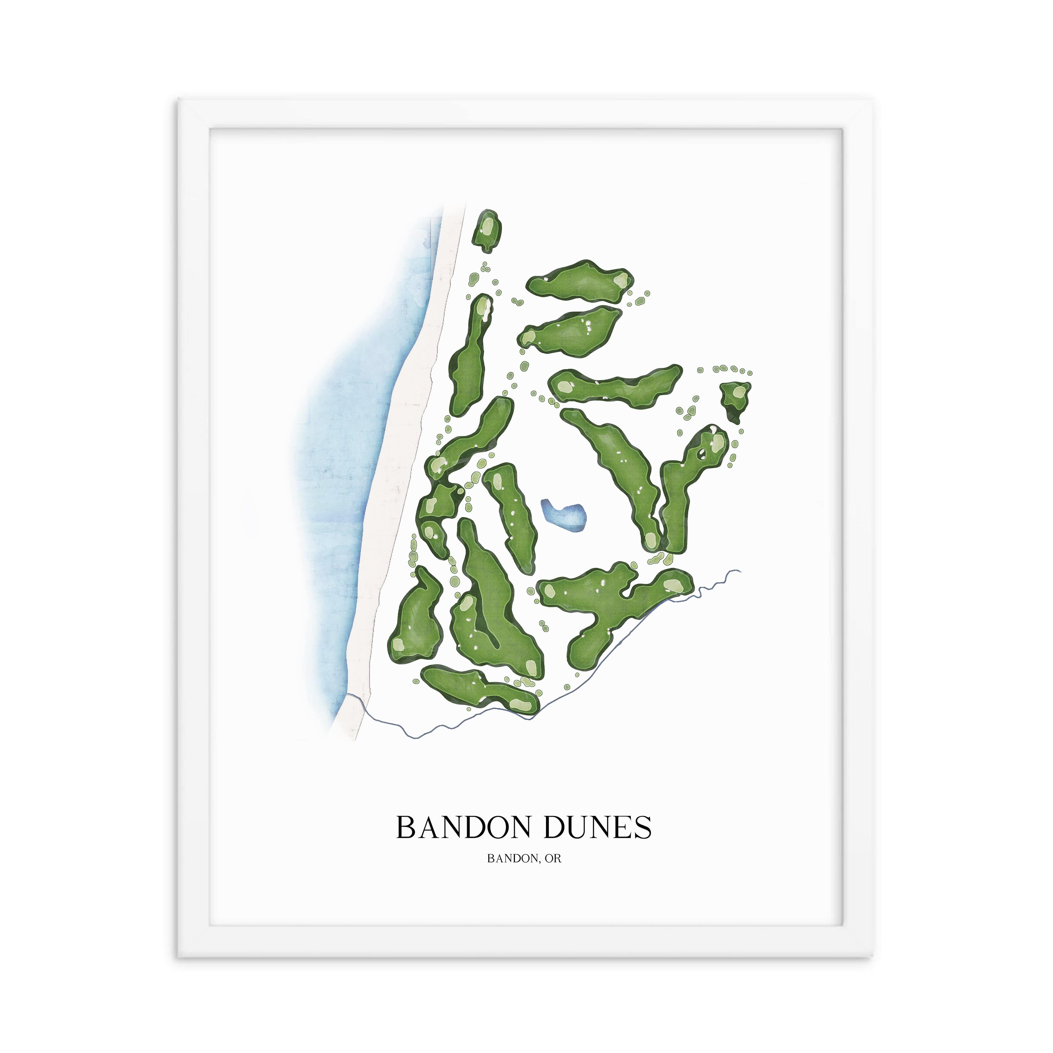 The 19th Hole Golf Shop - Golf Course Prints - 8" x 10" / White Bandon Dunes Golf Course Map Golf Map
