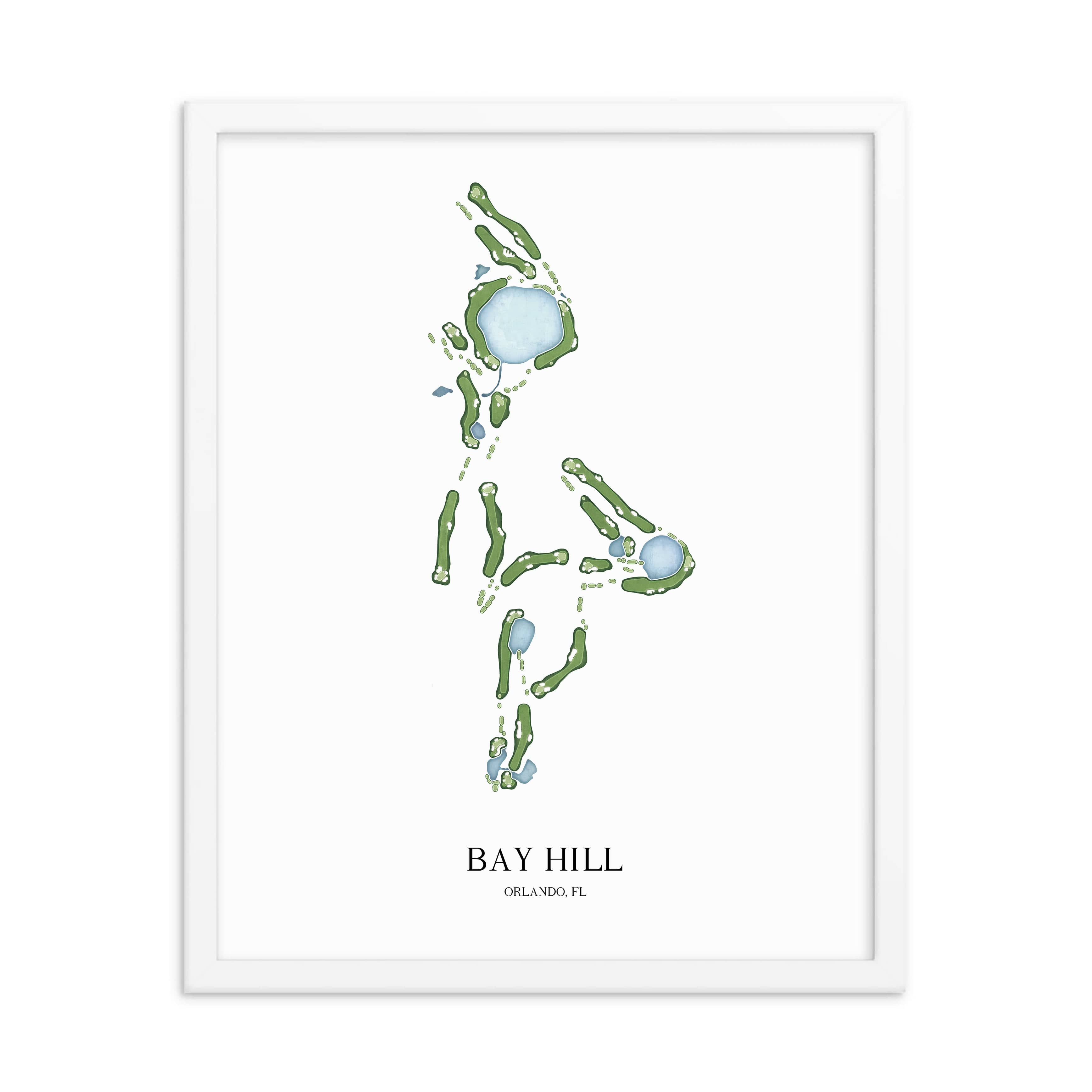 The 19th Hole Golf Shop - Golf Course Prints - 8" x 10" / White Bay Hill Golf Course Map Golf Map