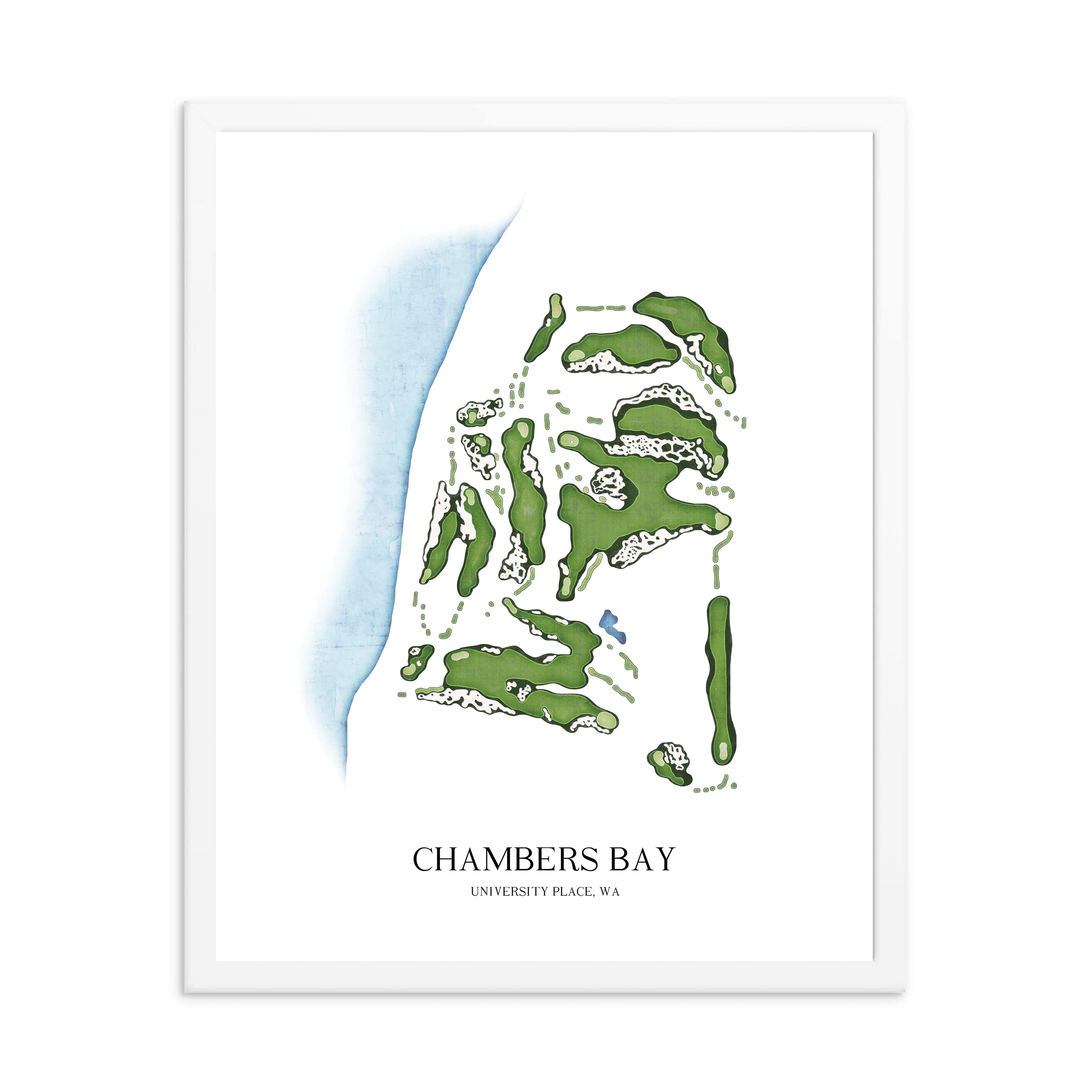 The 19th Hole Golf Shop - Golf Course Prints - 8" x 10" / White Chambers Bay Golf Course Map Golf Map