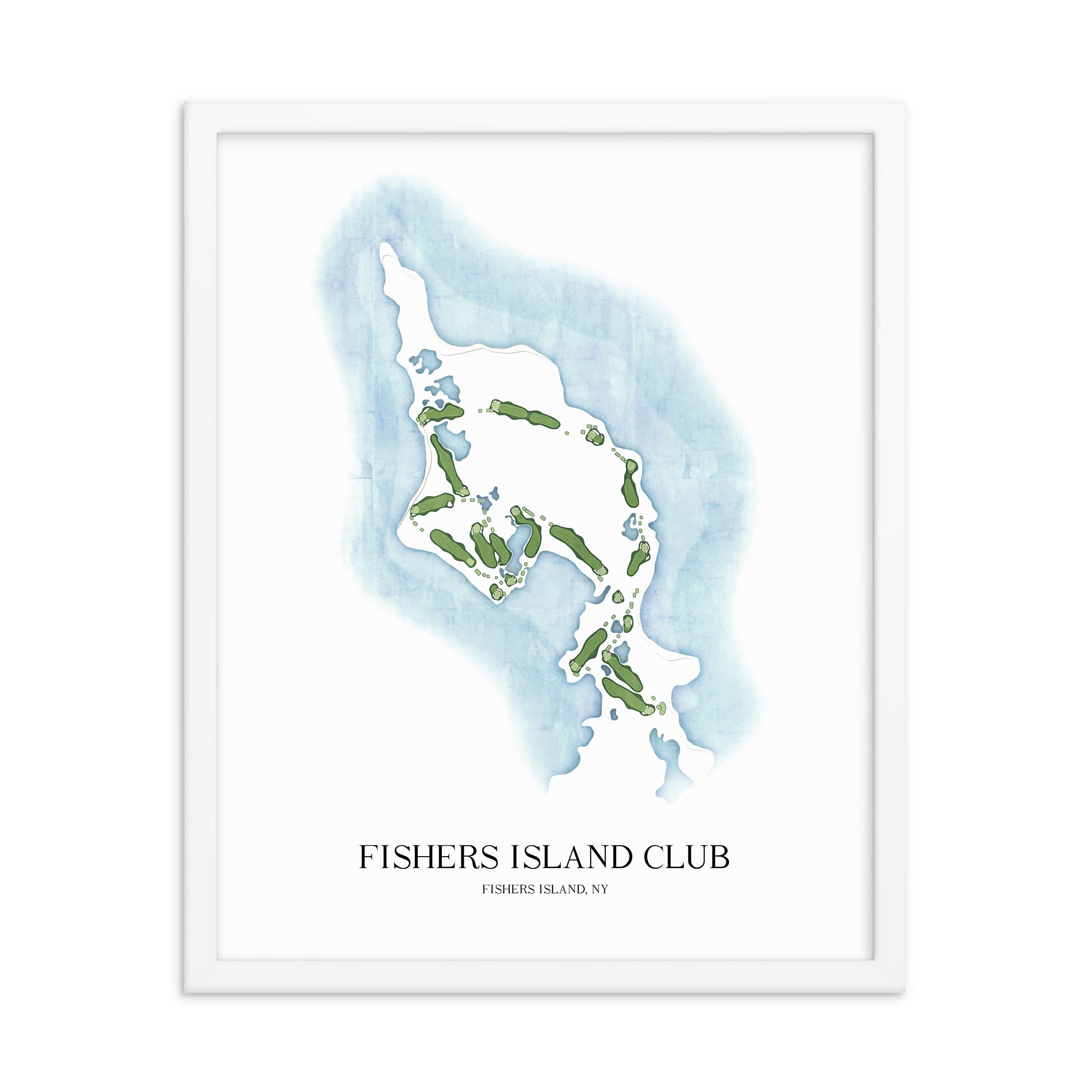 The 19th Hole Golf Shop - Golf Course Prints - 8" x 10" / White Fishers Island Club Golf Course Map Golf Map