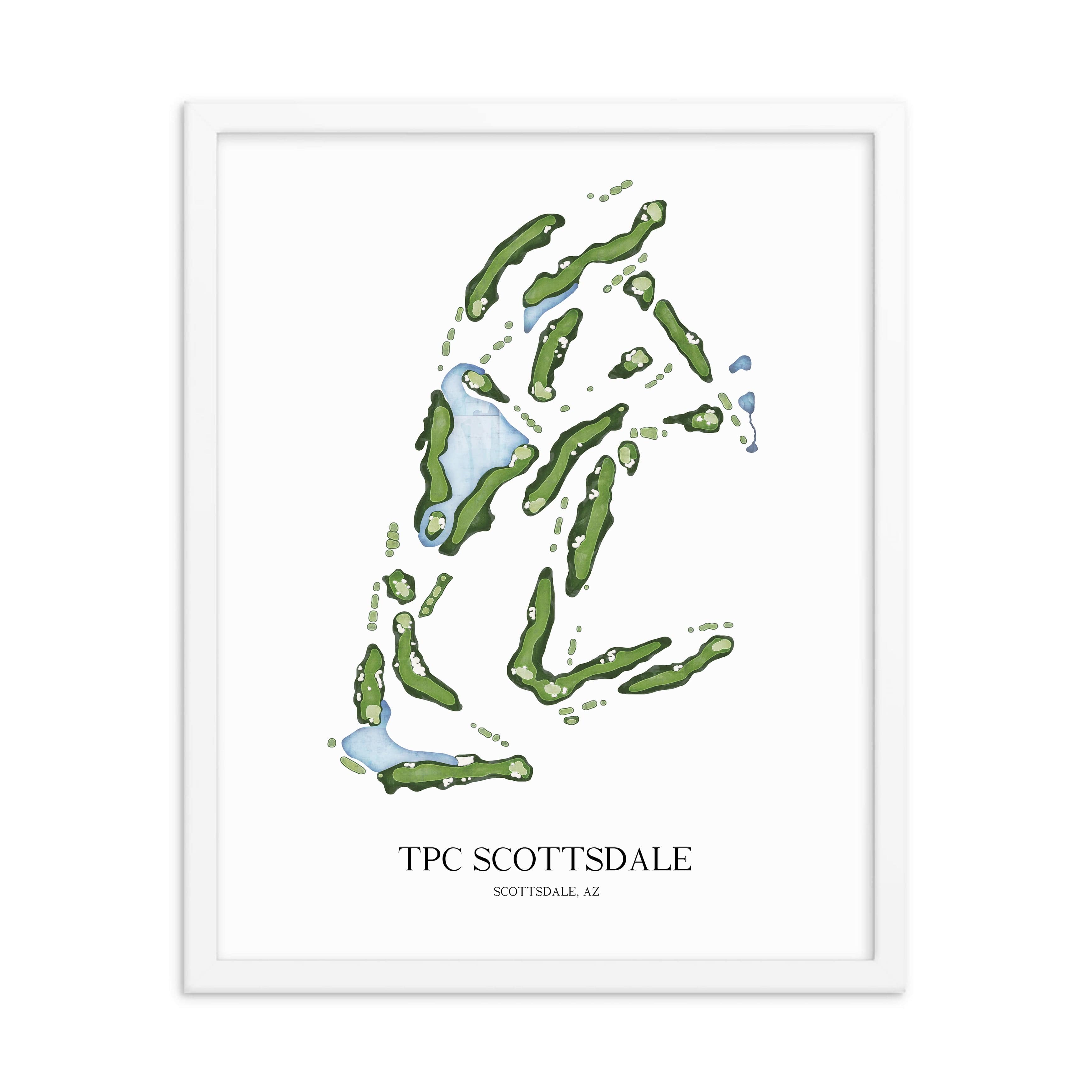 The 19th Hole Golf Shop - Golf Course Prints - 8" x 10" / White TPC Scottsdale Golf Course Map Golf Map