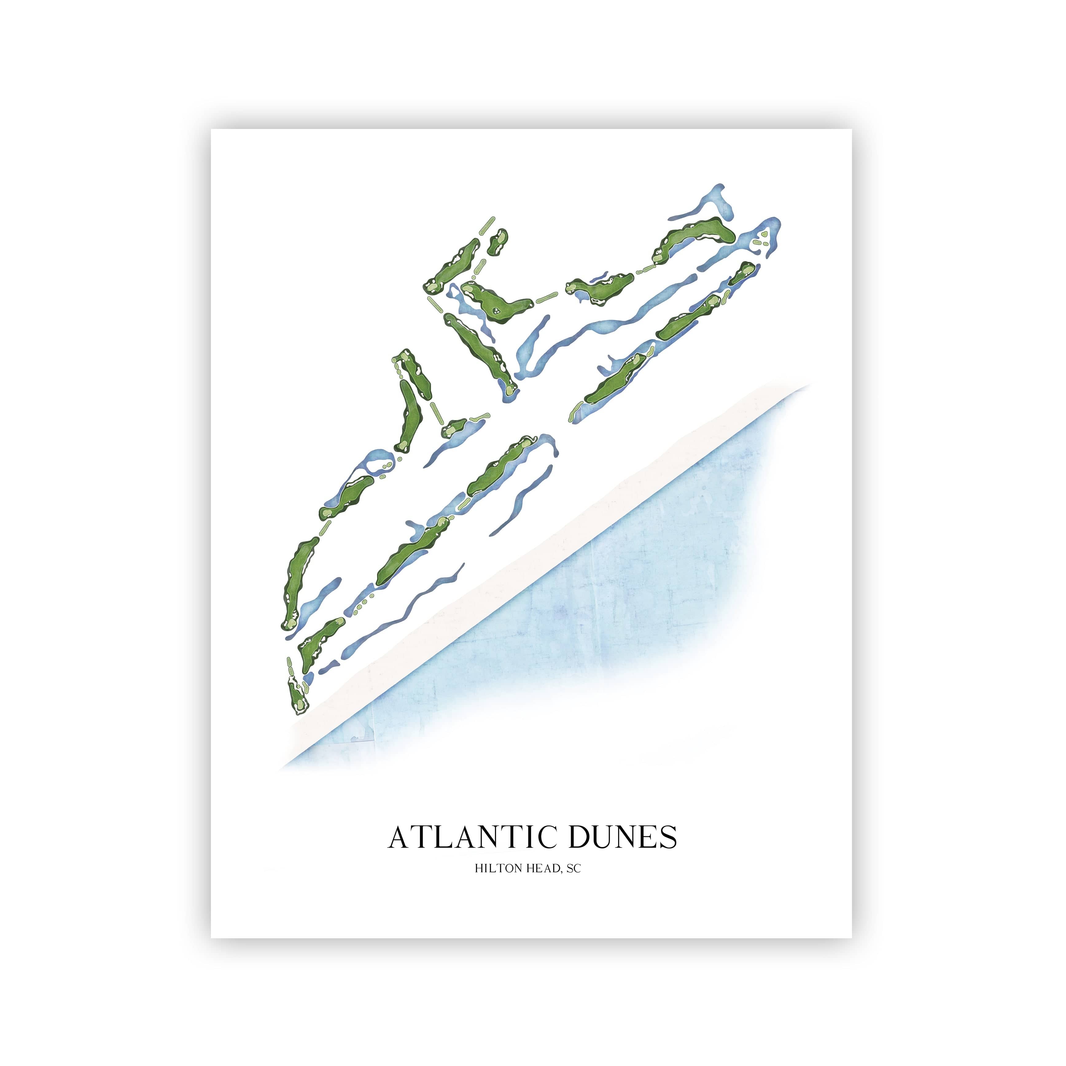 The 19th Hole Golf Shop - Golf Course Prints - Atlantic Dunes Golf Course Map Golf Map