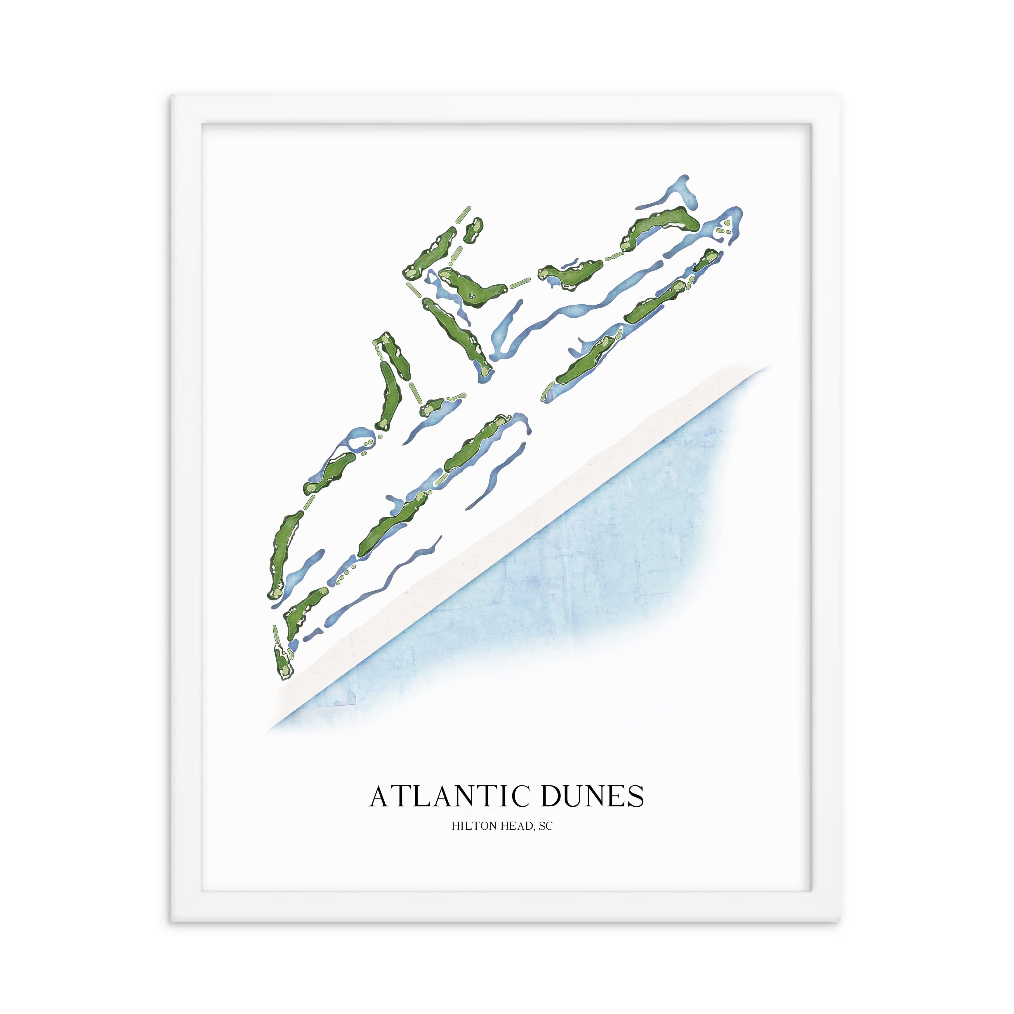 The 19th Hole Golf Shop - Golf Course Prints - Atlantic Dunes Golf Course Map Golf Map