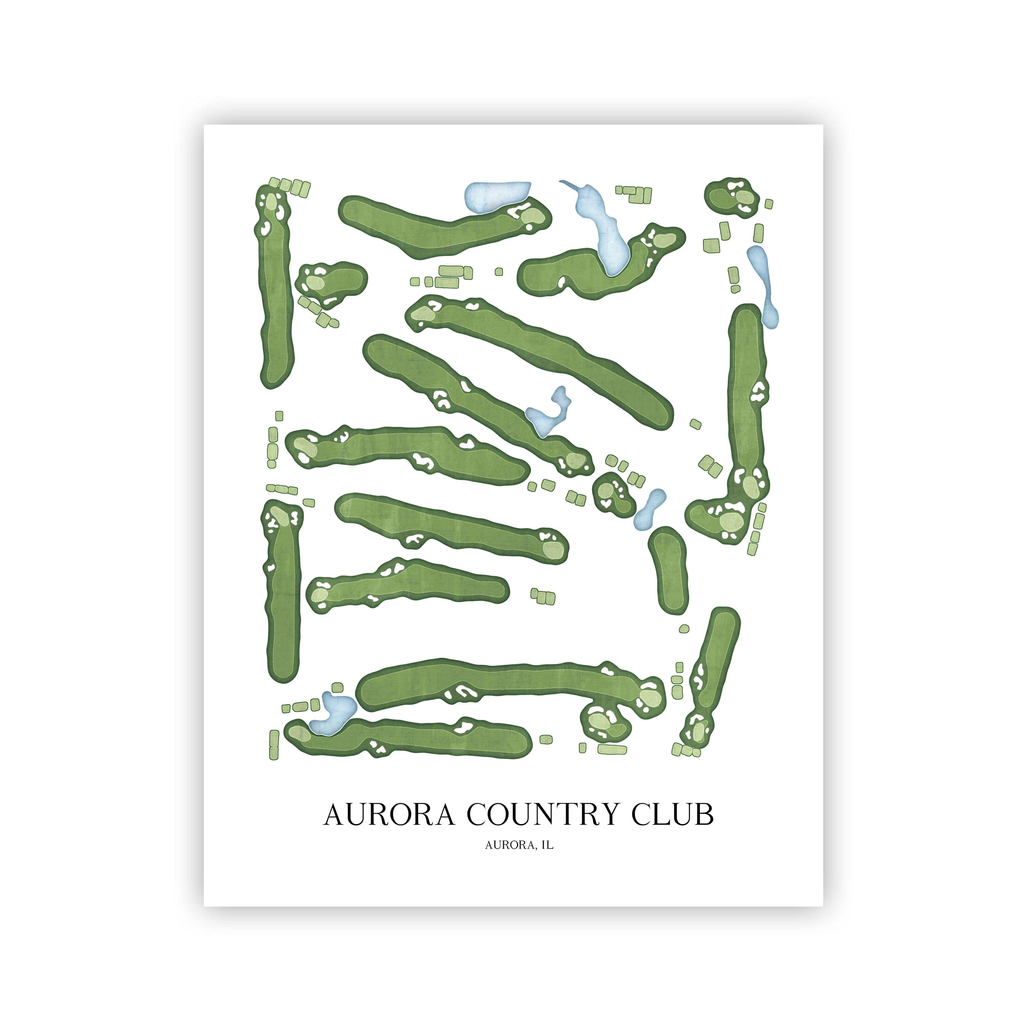 The 19th Hole Golf Shop - Golf Course Prints - Aurora Country Club Golf Course Map Golf Map