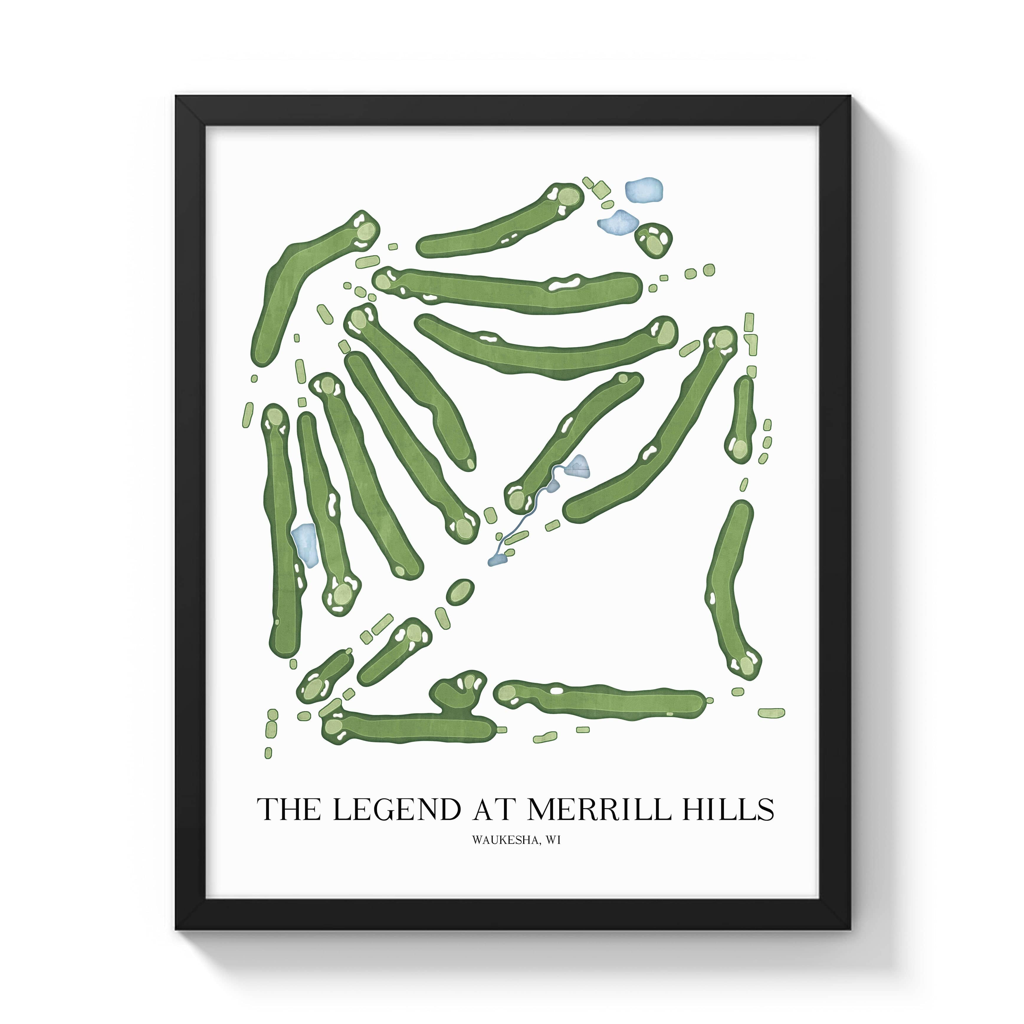 The 19th Hole Golf Shop - Golf Course Prints - Black / 8" x 10" The Legend at Merrill Hills Golf Course Map Golf Map