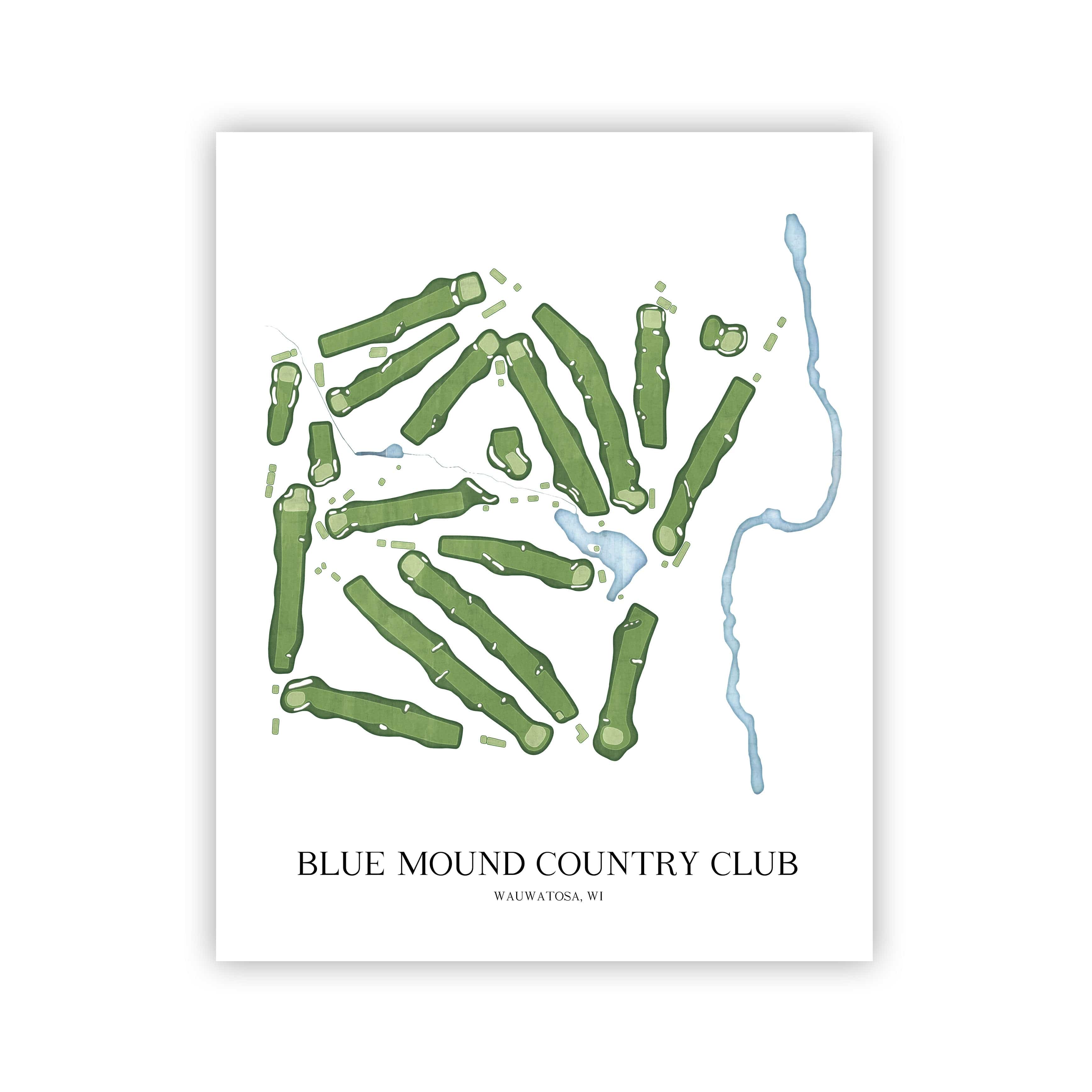 The 19th Hole Golf Shop - Golf Course Prints - Blue Mound Country Club Golf Course Map Golf Map