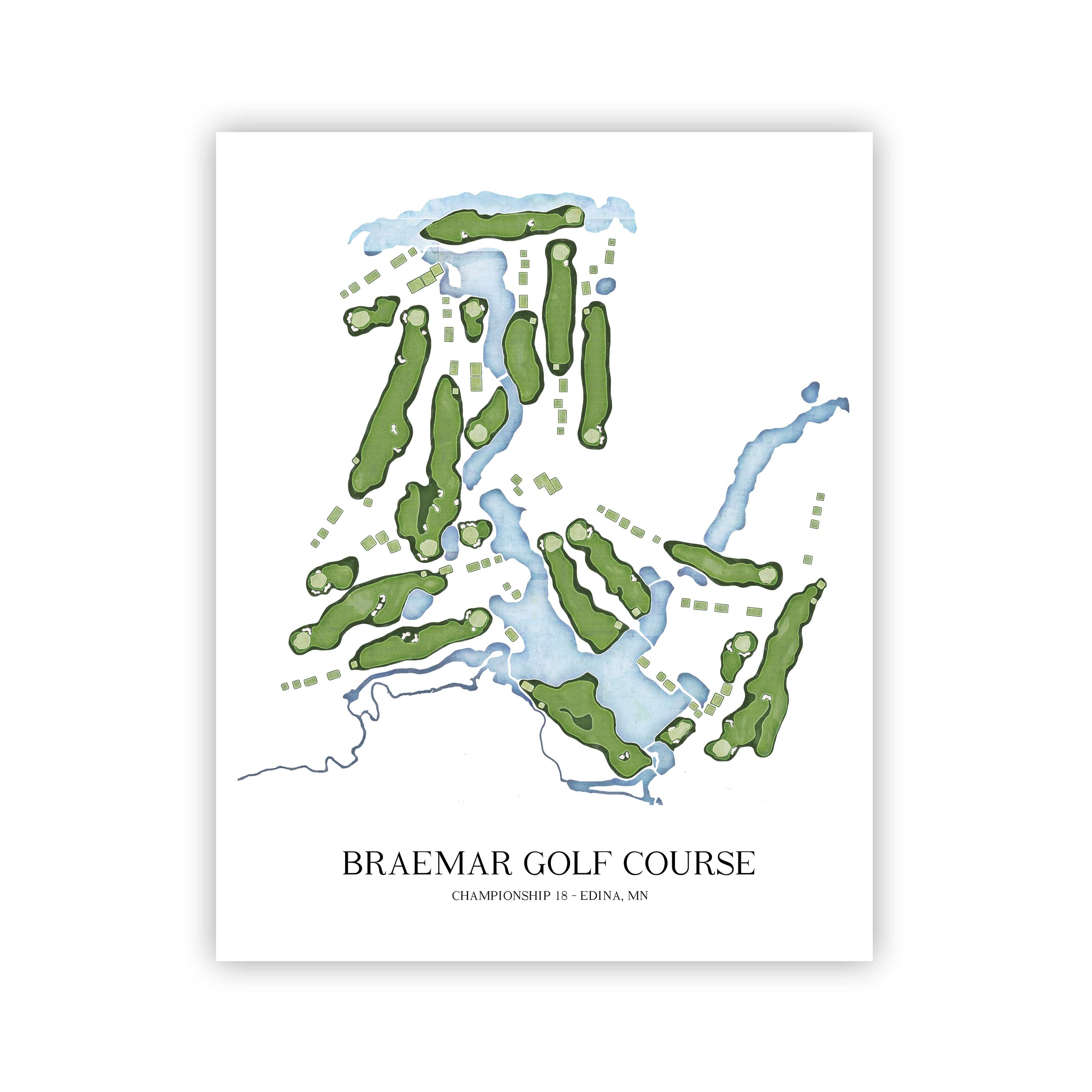 The 19th Hole Golf Shop - Golf Course Prints - Braemar Golf Course Golf Course Map Golf Map