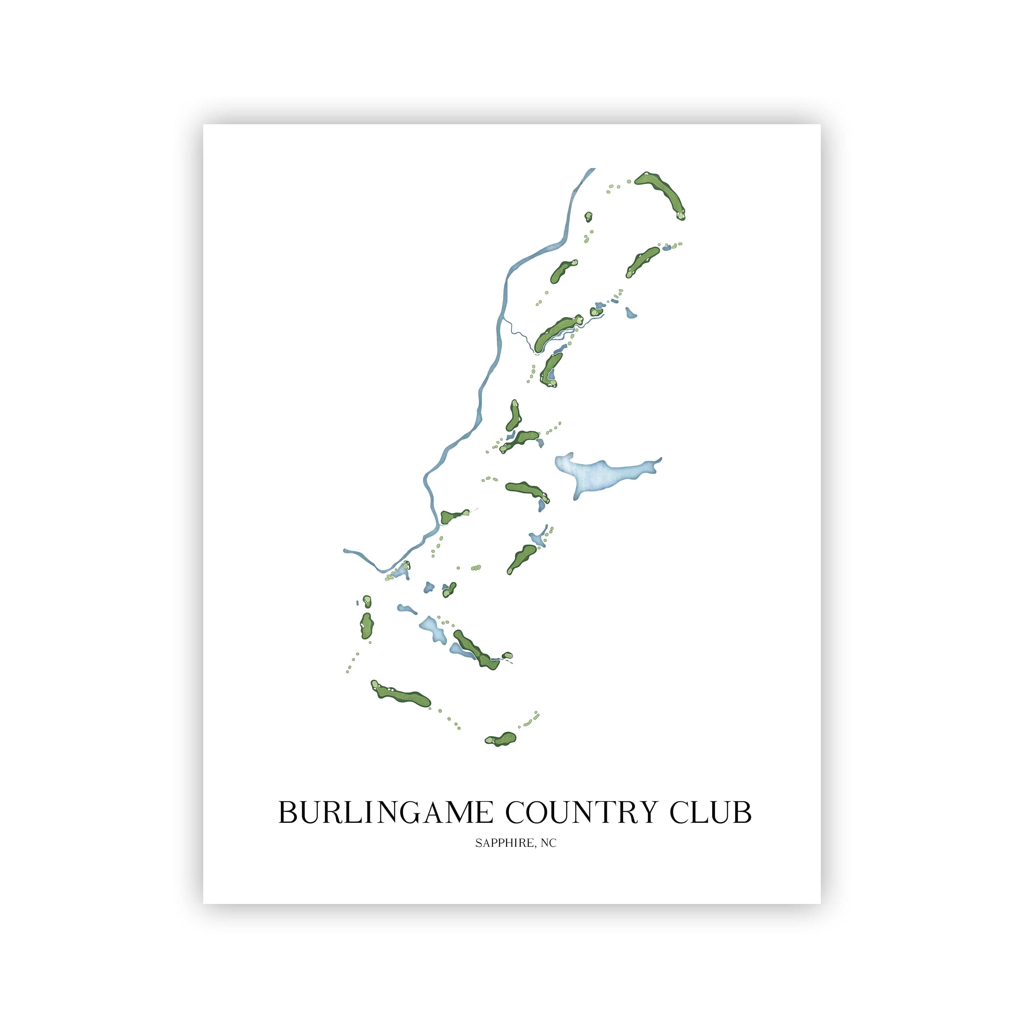 The 19th Hole Golf Shop - Golf Course Prints - Burlingame Country Club Golf Course Map Golf Map