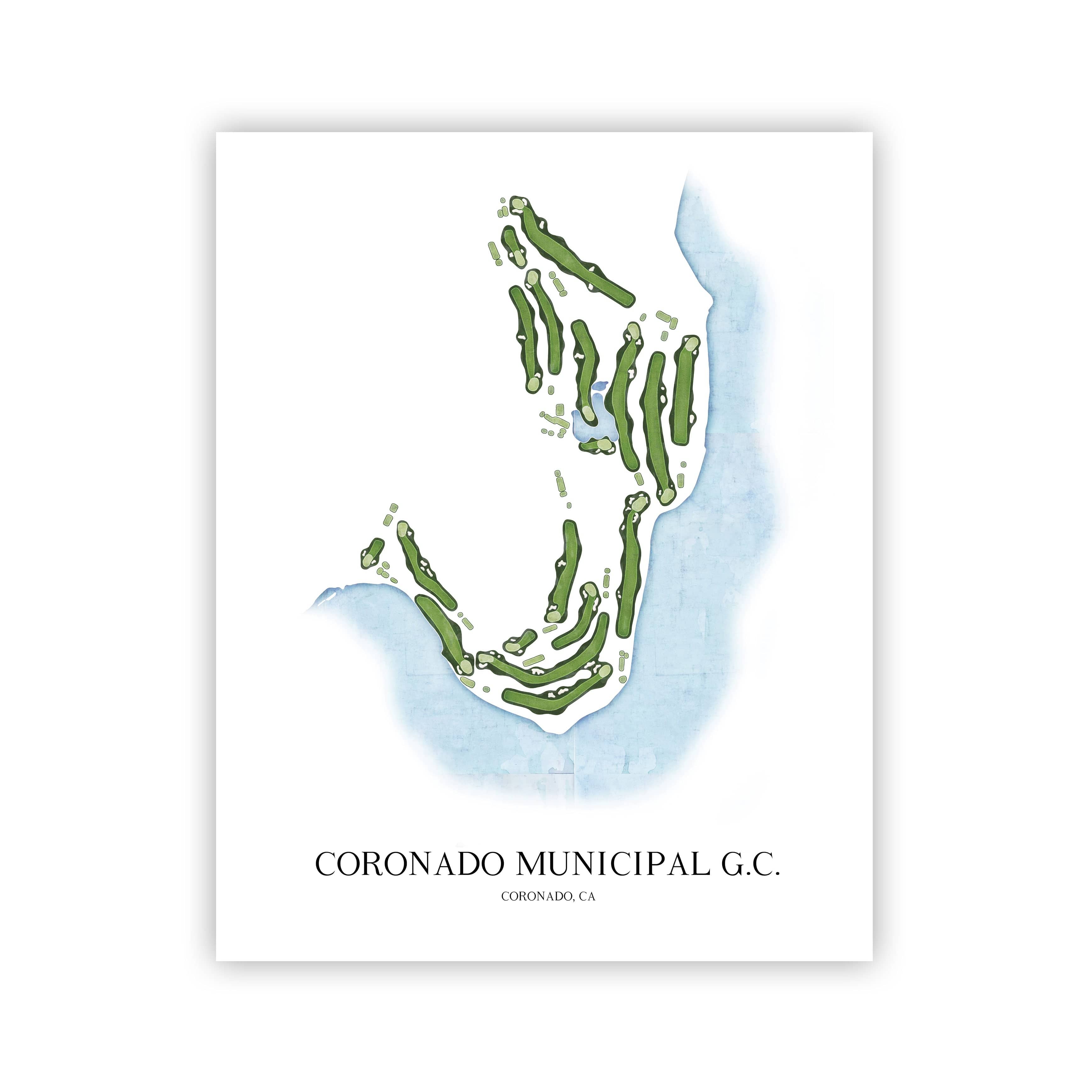 The 19th Hole Golf Shop - Golf Course Prints - Coronado Municipal Golf Course Golf Course Map Golf Map