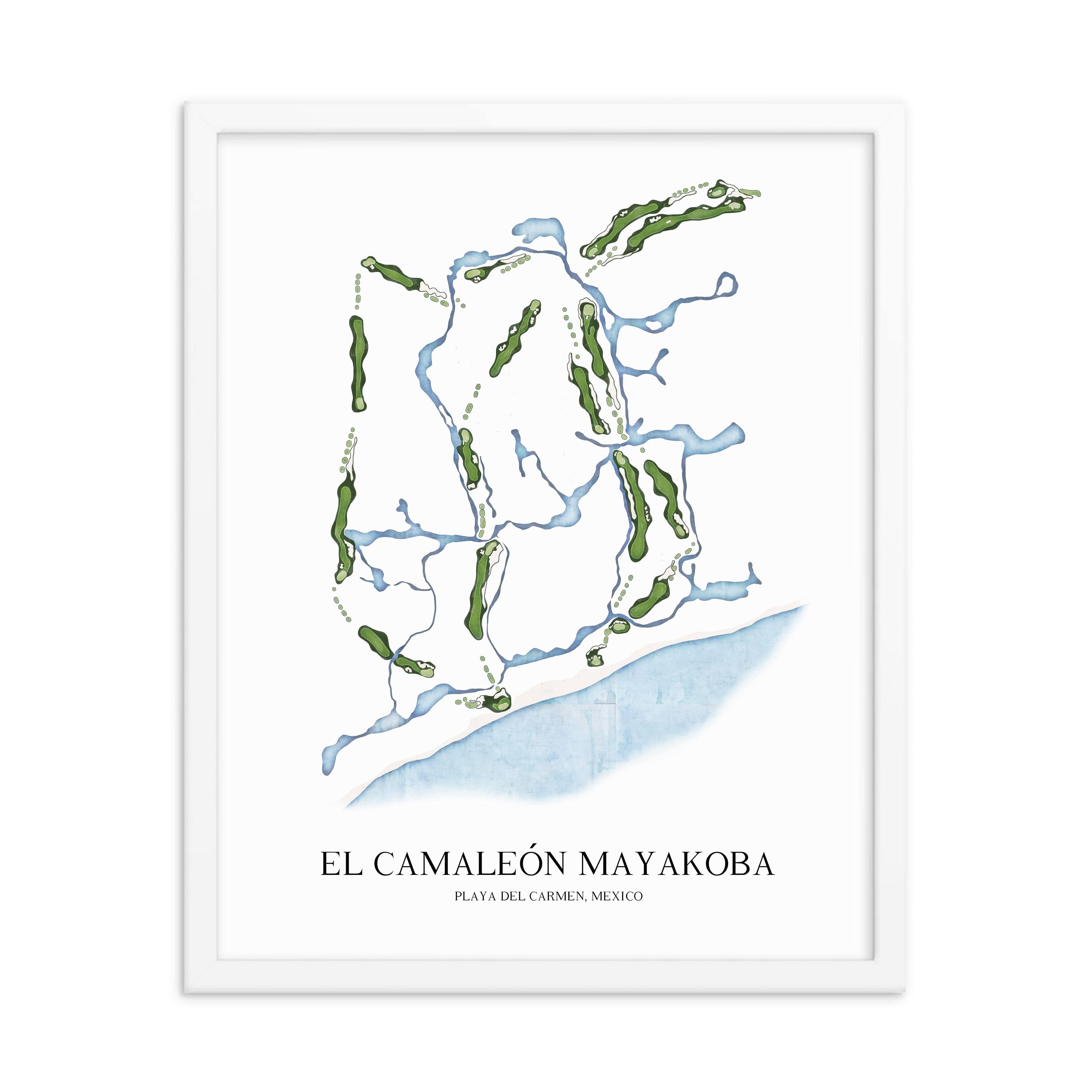 The 19th Hole Golf Shop - Golf Course Prints - El Camaleon Mayakoba Golf Course Map Golf Map