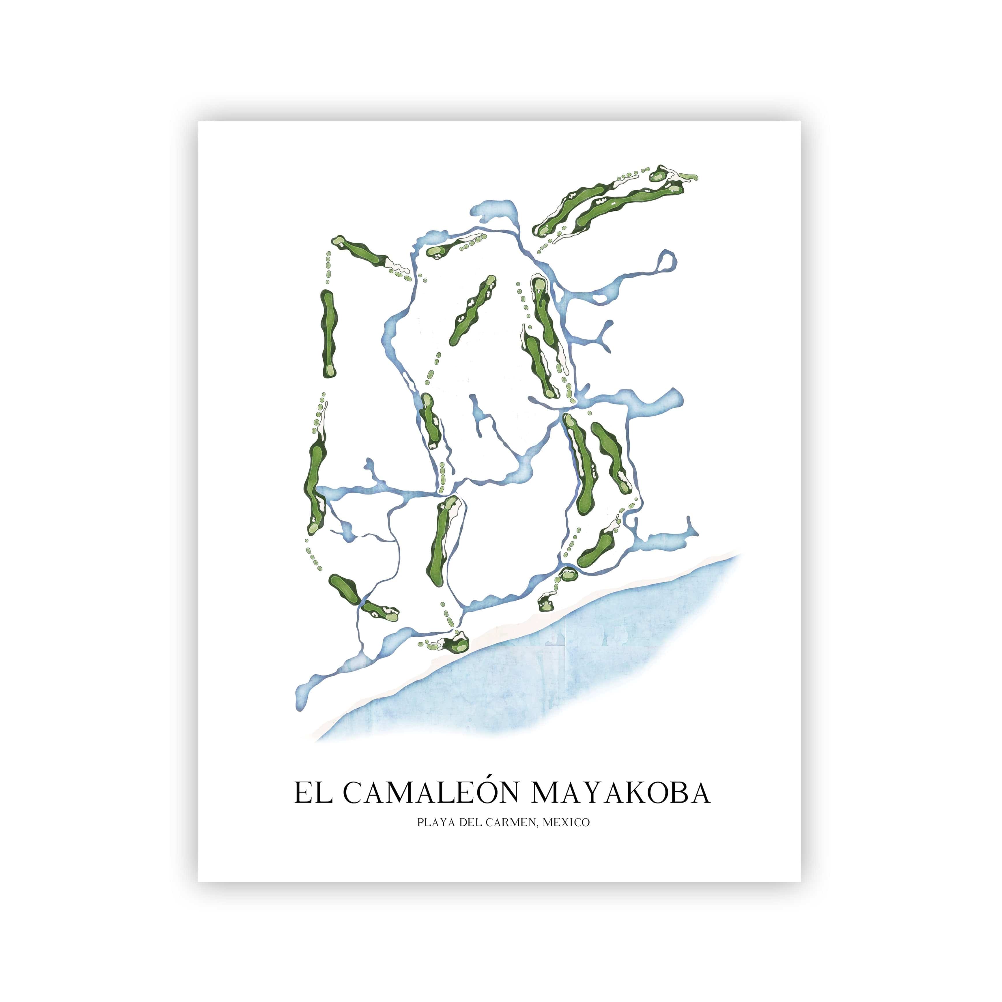 The 19th Hole Golf Shop - Golf Course Prints - El Camaleon Mayakoba Golf Course Map Golf Map