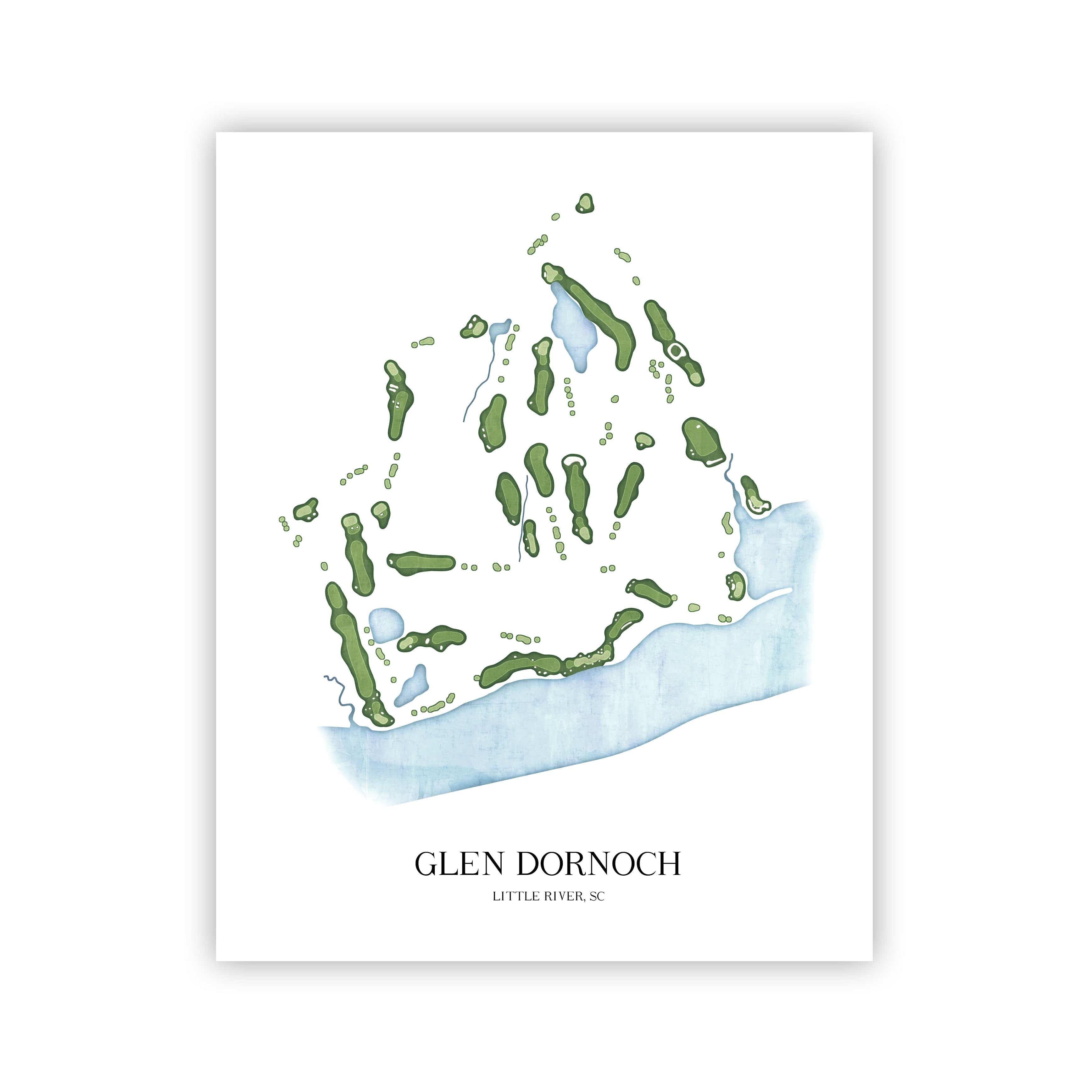 The 19th Hole Golf Shop - Golf Course Prints - Glen Dornoch Golf Course Map Golf Map