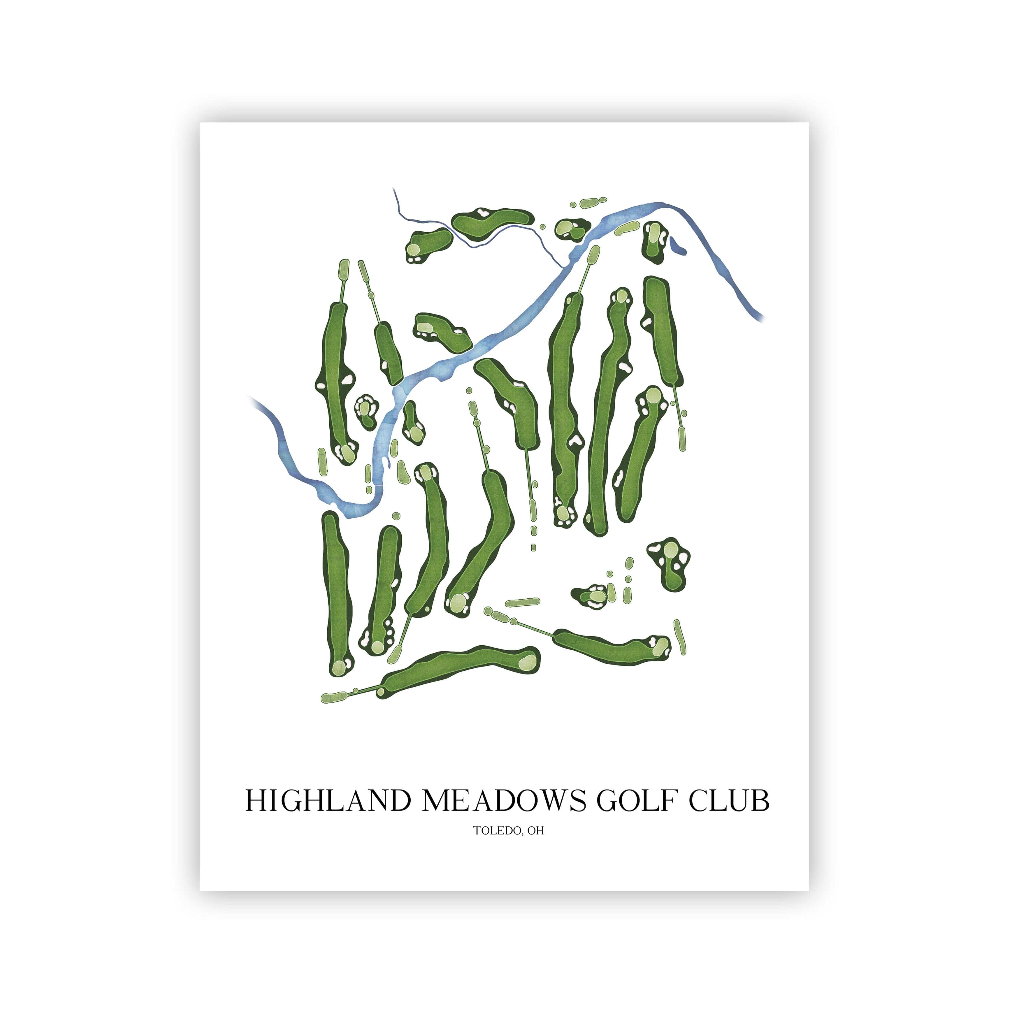 The 19th Hole Golf Shop - Golf Course Prints - Highland Meadows Golf Club Golf Course Map Golf Map