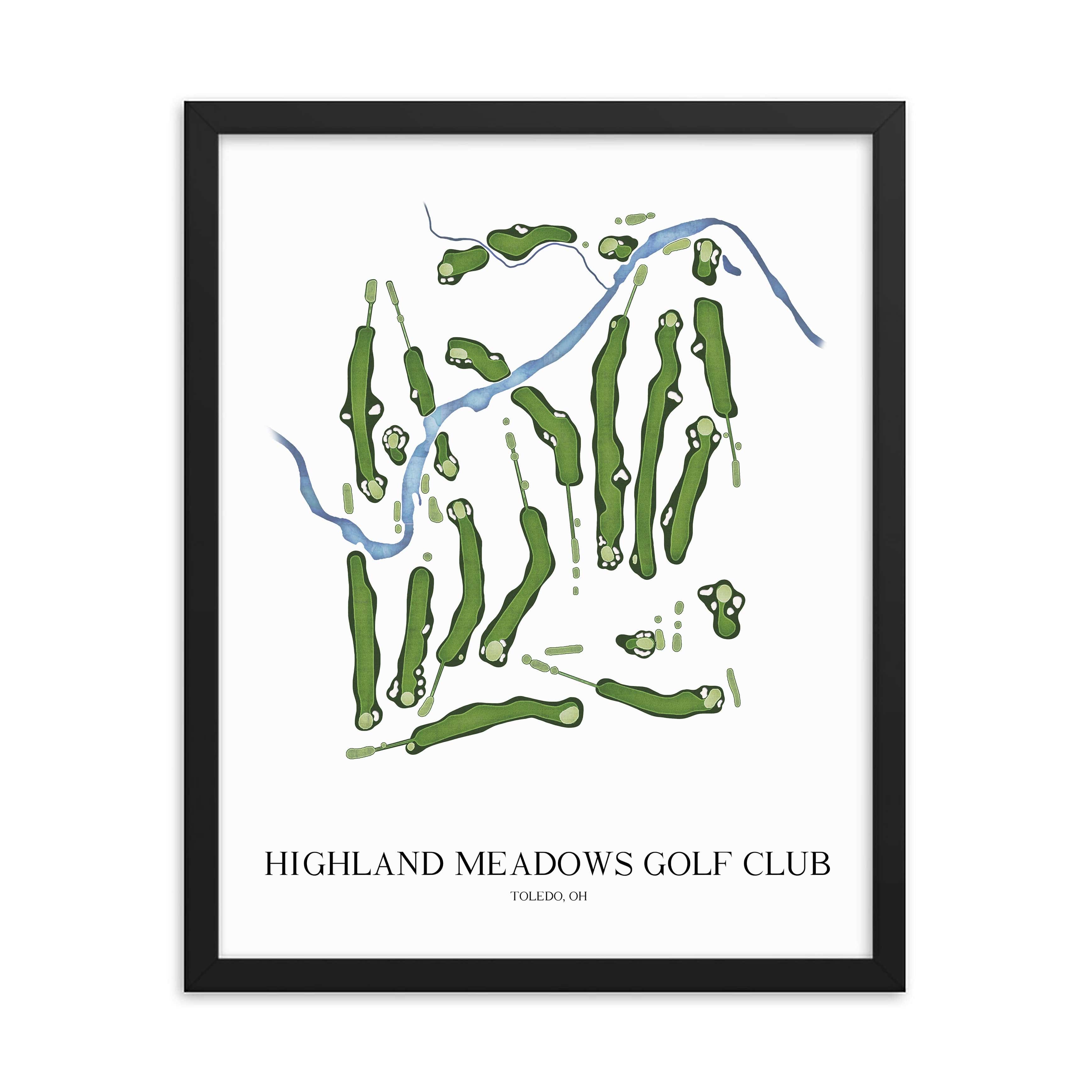 The 19th Hole Golf Shop - Golf Course Prints - Highland Meadows Golf Club Golf Course Map Golf Map