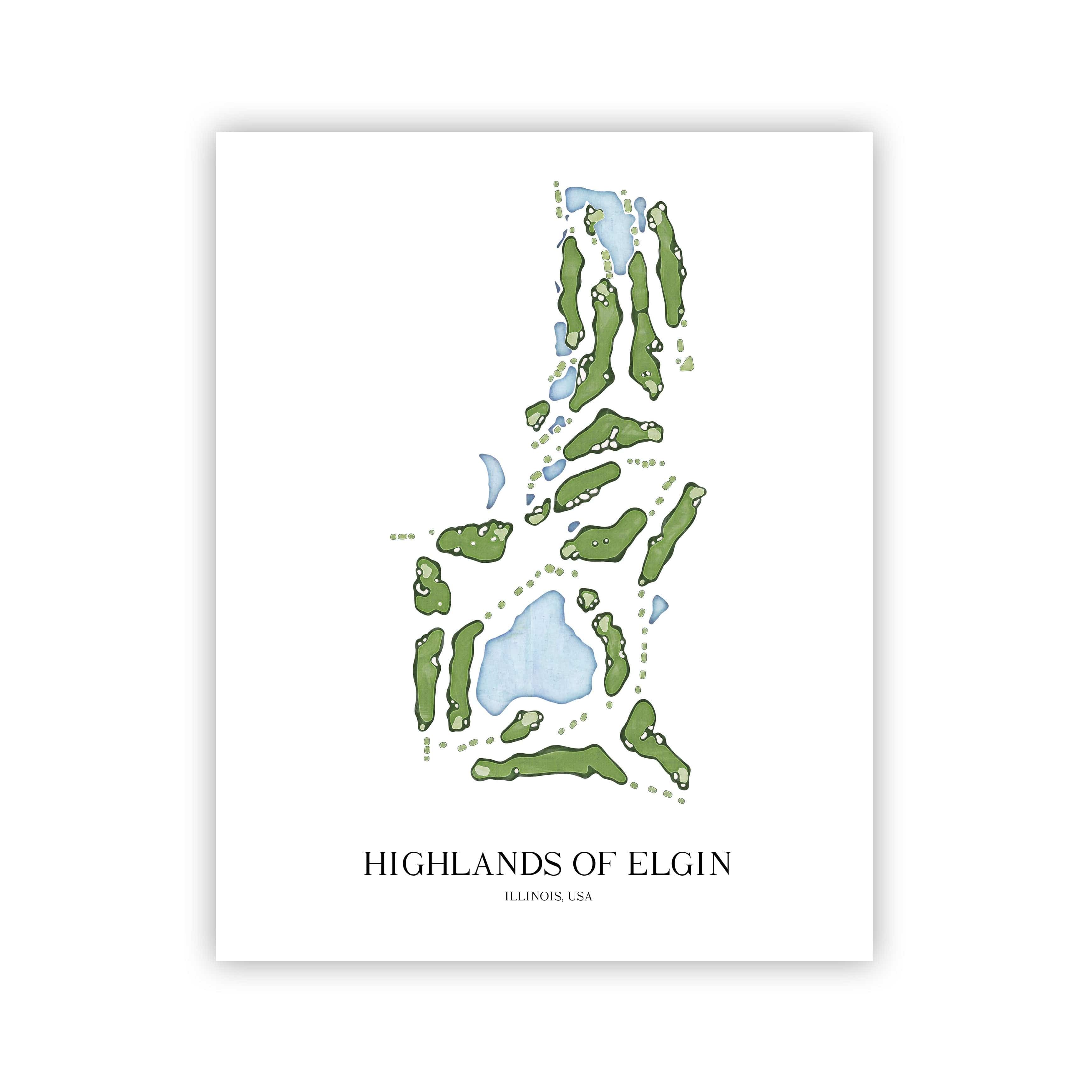 The 19th Hole Golf Shop - Golf Course Prints - Highlands of Elgin Golf Course Map Golf Map