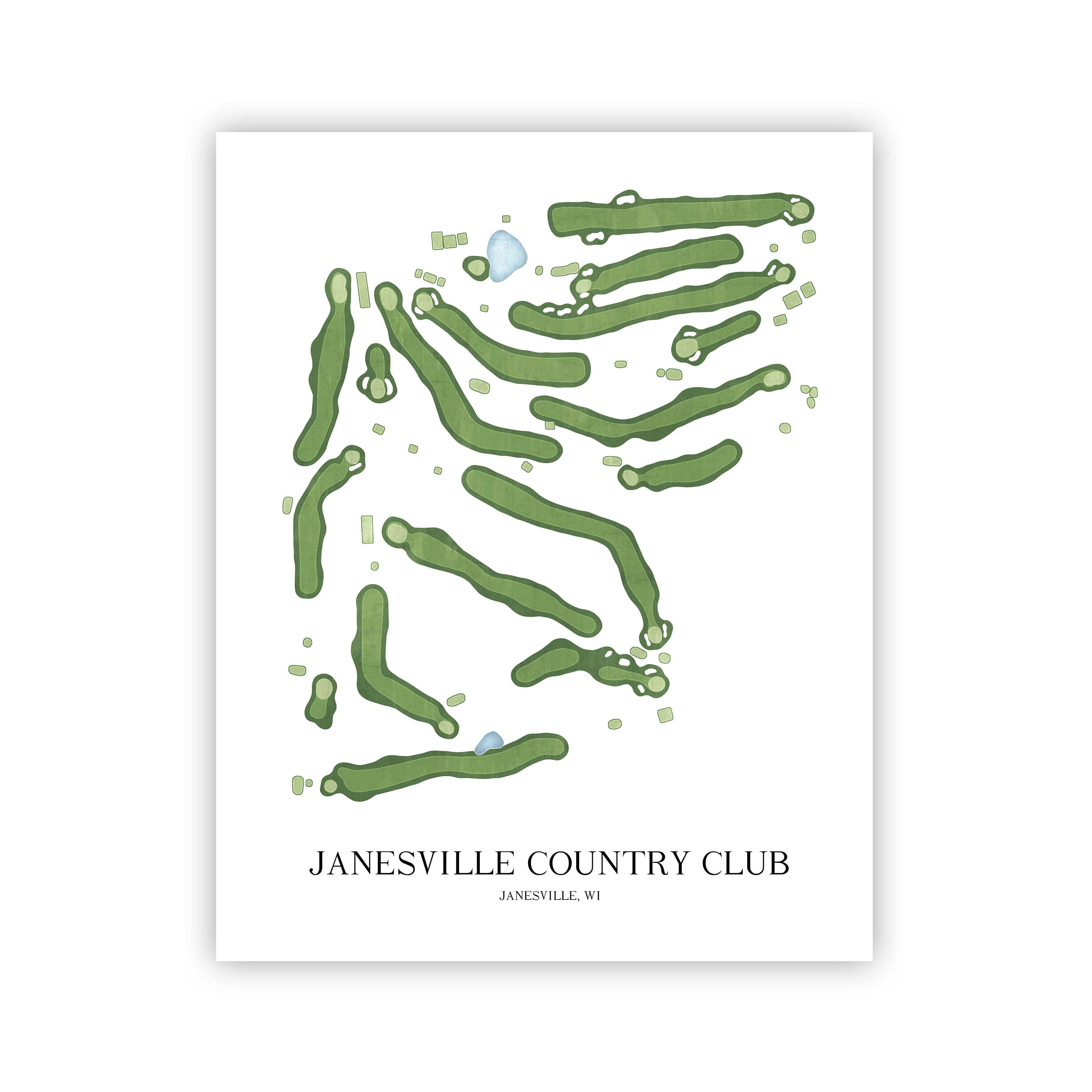 The 19th Hole Golf Shop - Golf Course Prints - Janesville Country Club Golf Course Map Golf Map