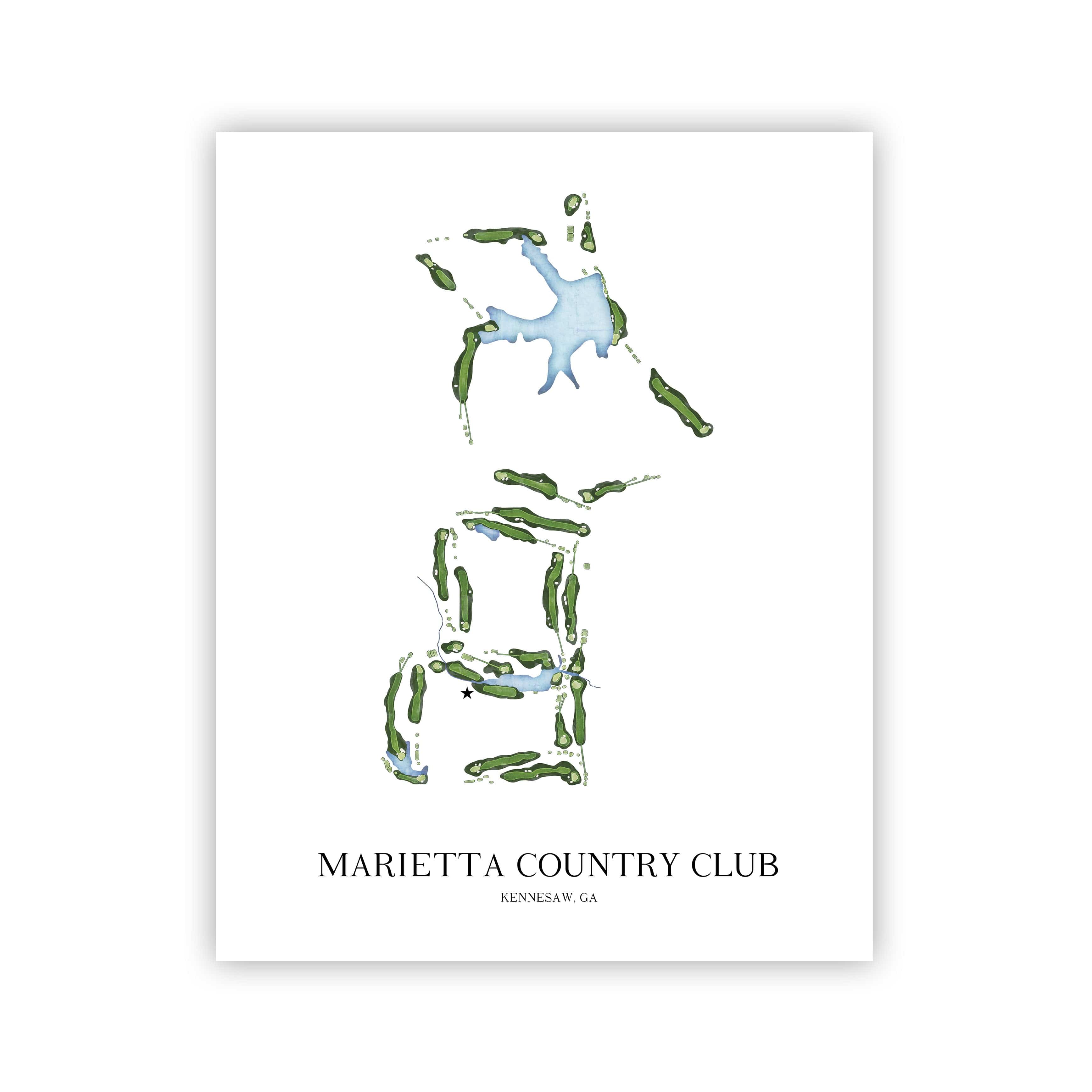 The 19th Hole Golf Shop - Golf Course Prints - Marietta Country Club Golf Course Map Golf Map