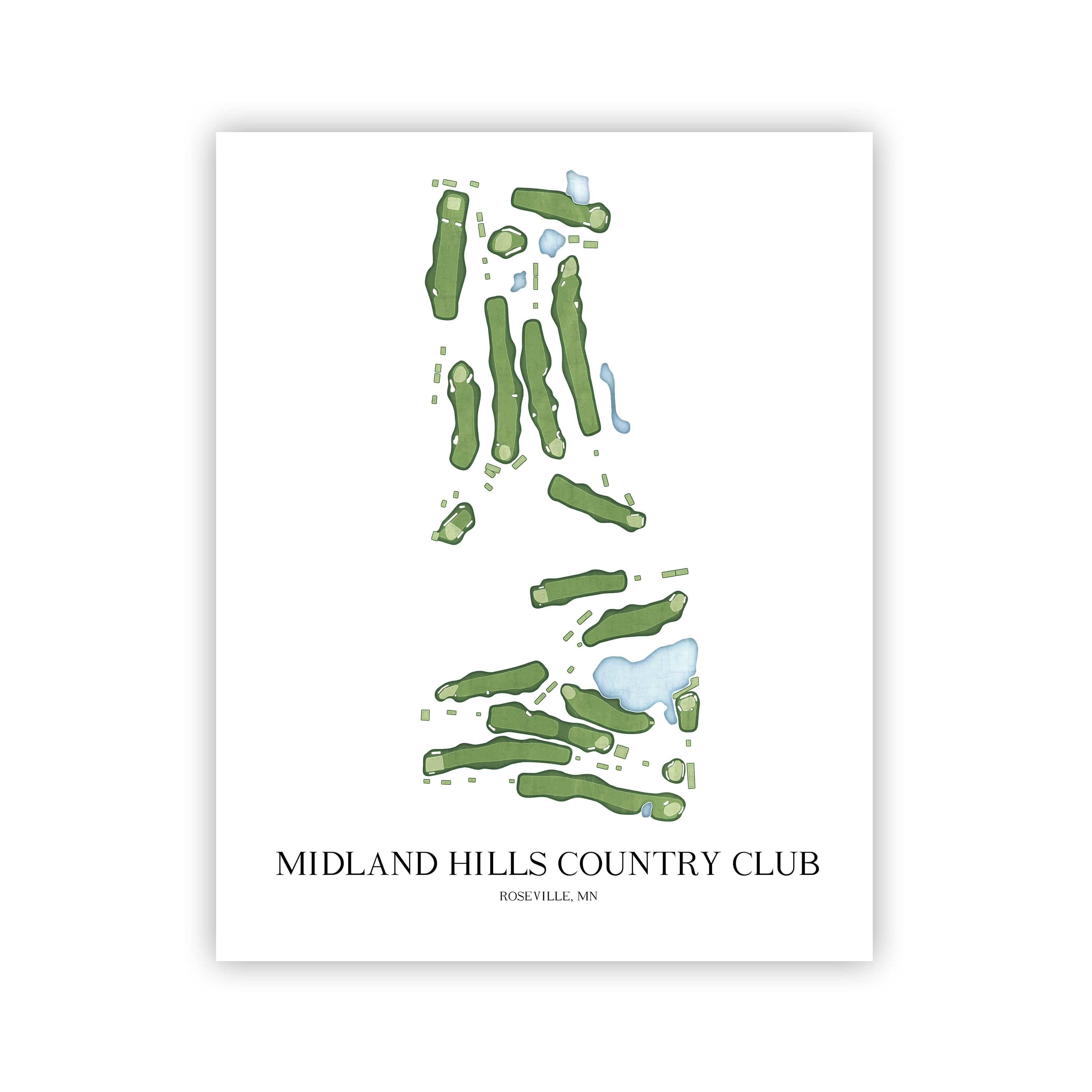 The 19th Hole Golf Shop - Golf Course Prints - Midland Hills Country Club Golf Course Map Golf Map