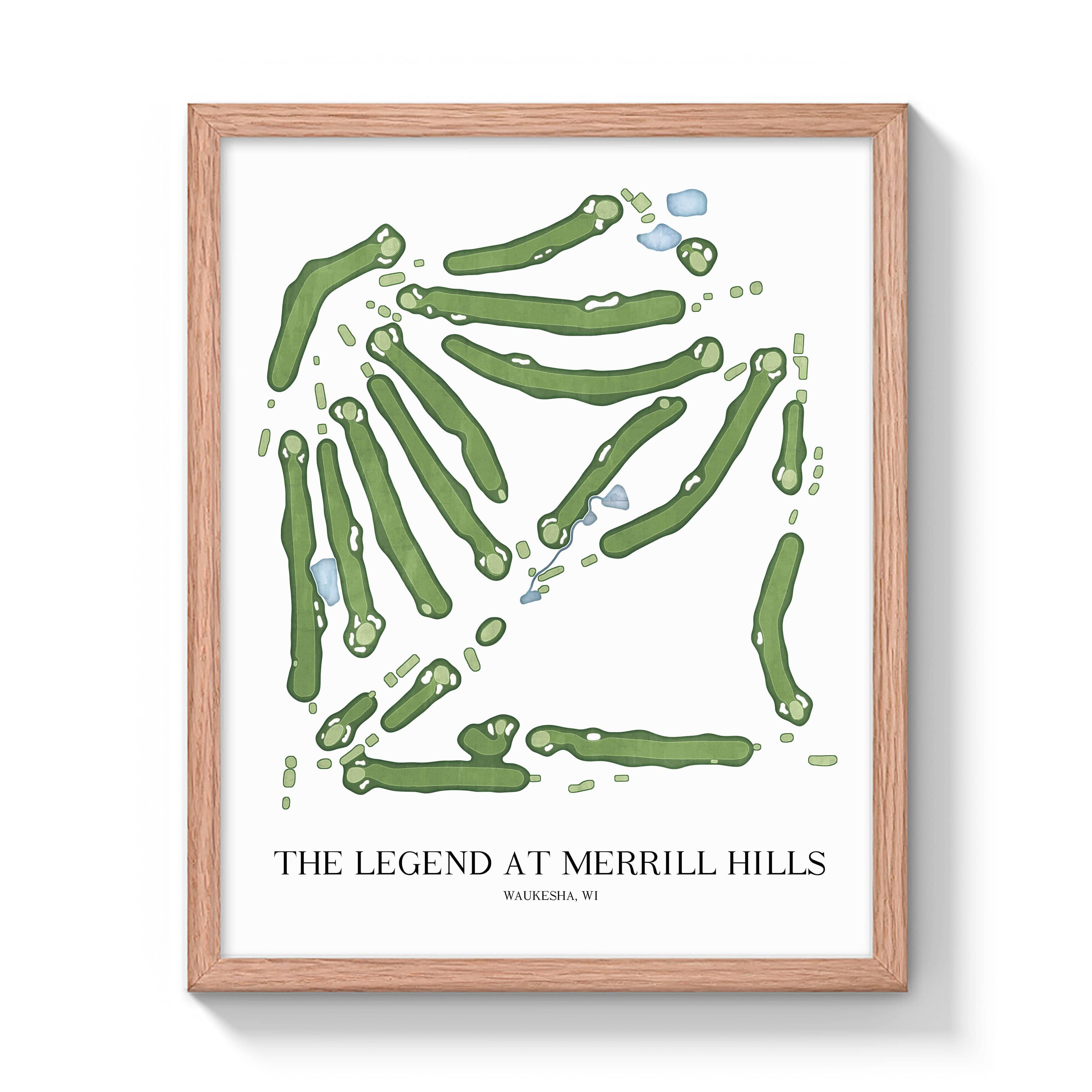 The 19th Hole Golf Shop - Golf Course Prints - Oak / 8" x 10" The Legend at Merrill Hills Golf Course Map Golf Map