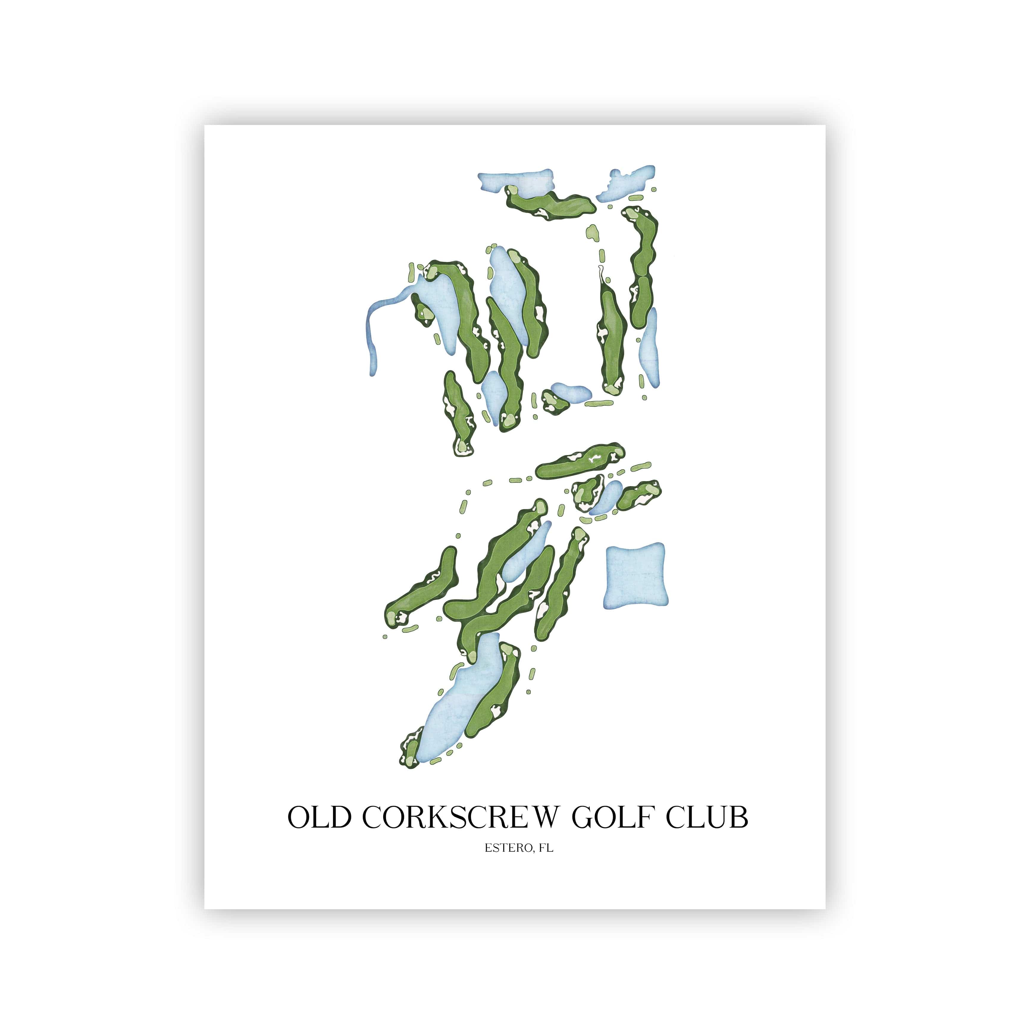 The 19th Hole Golf Shop - Golf Course Prints - Old Corkscrew Golf Club Golf Course Map Golf Map