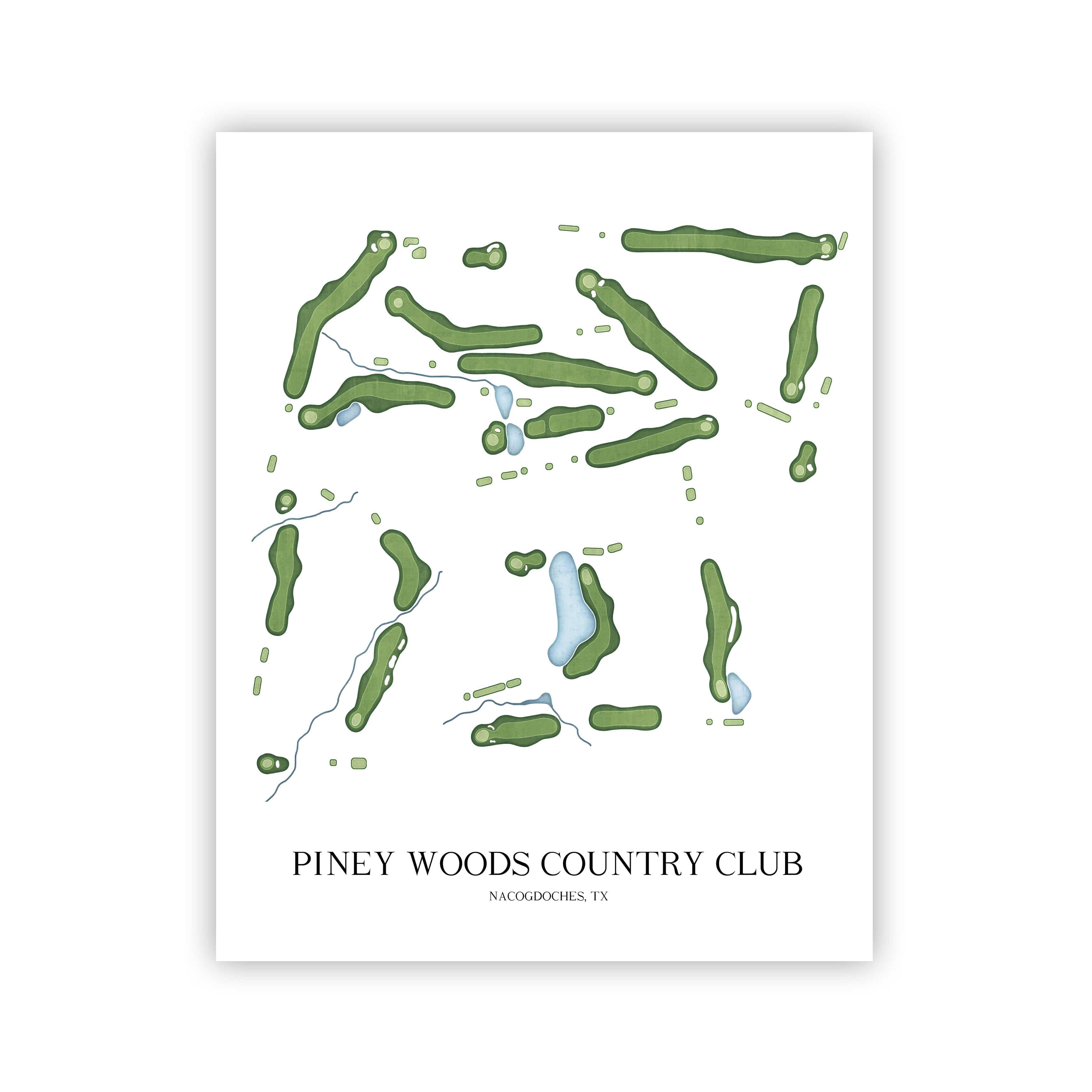 The 19th Hole Golf Shop - Golf Course Prints - Piney Woods Country Club Golf Course Map Golf Map