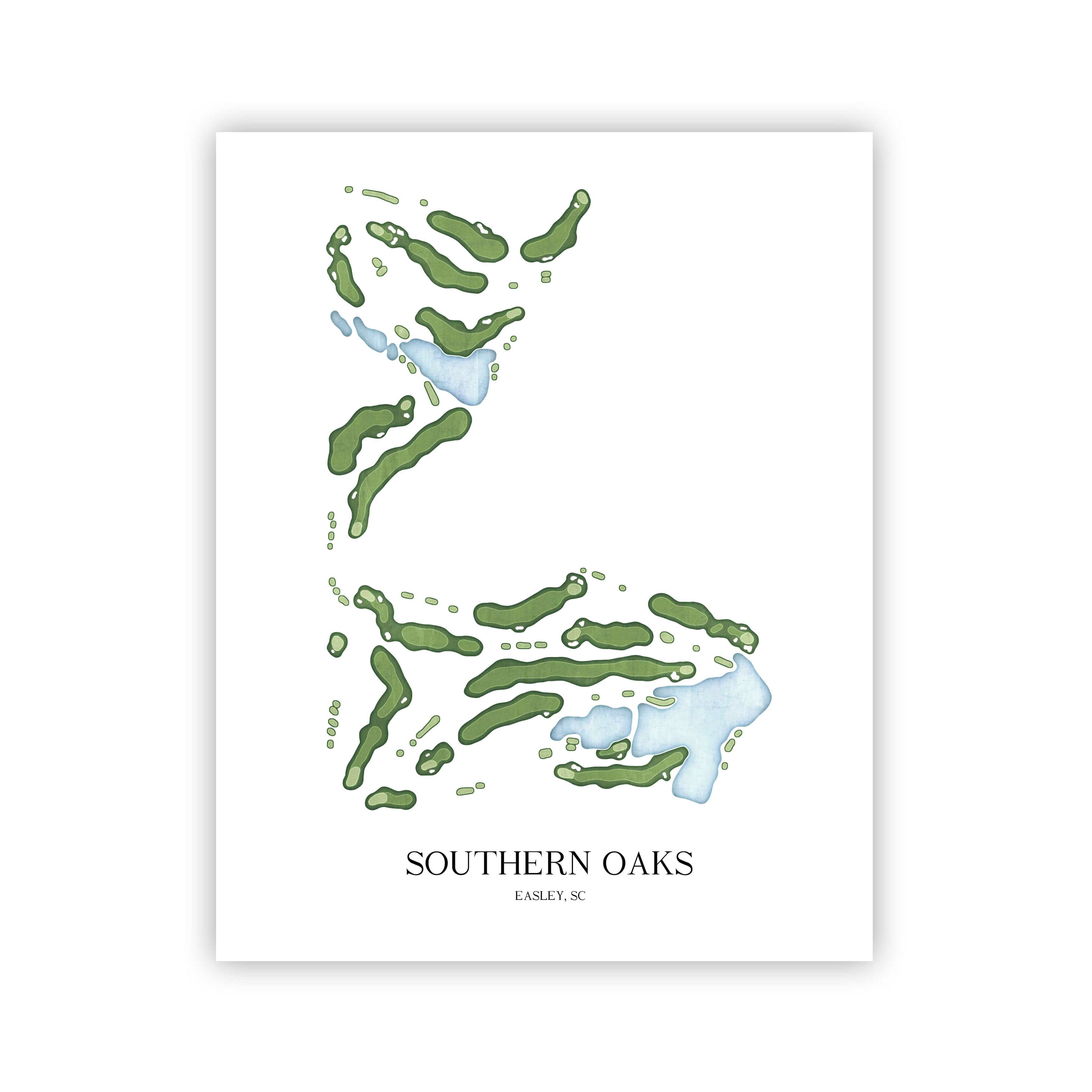 The 19th Hole Golf Shop - Golf Course Prints - Southern Oaks Golf Course Map Golf Map
