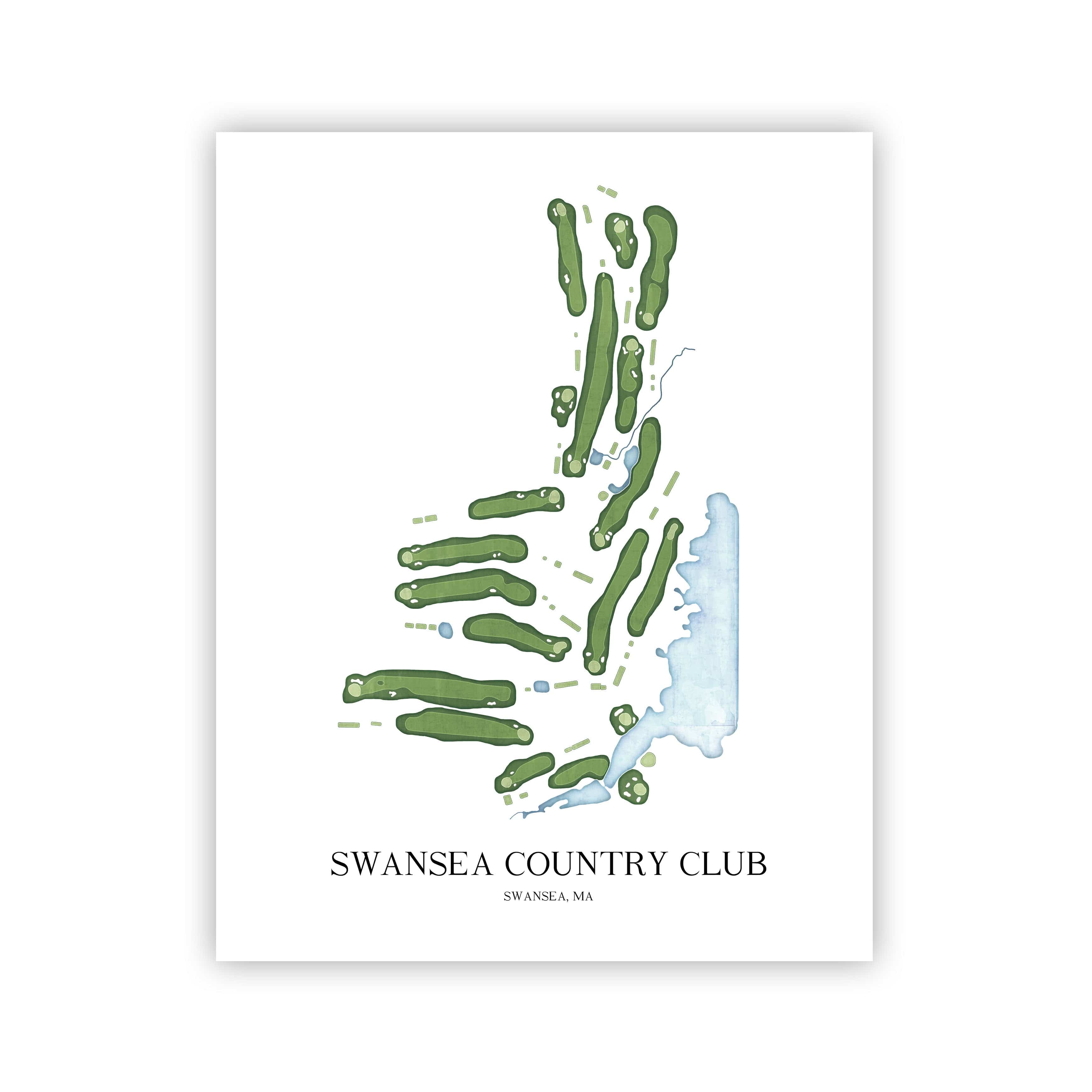 The 19th Hole Golf Shop - Golf Course Prints - Swansea Country Club Golf Course Map Golf Map