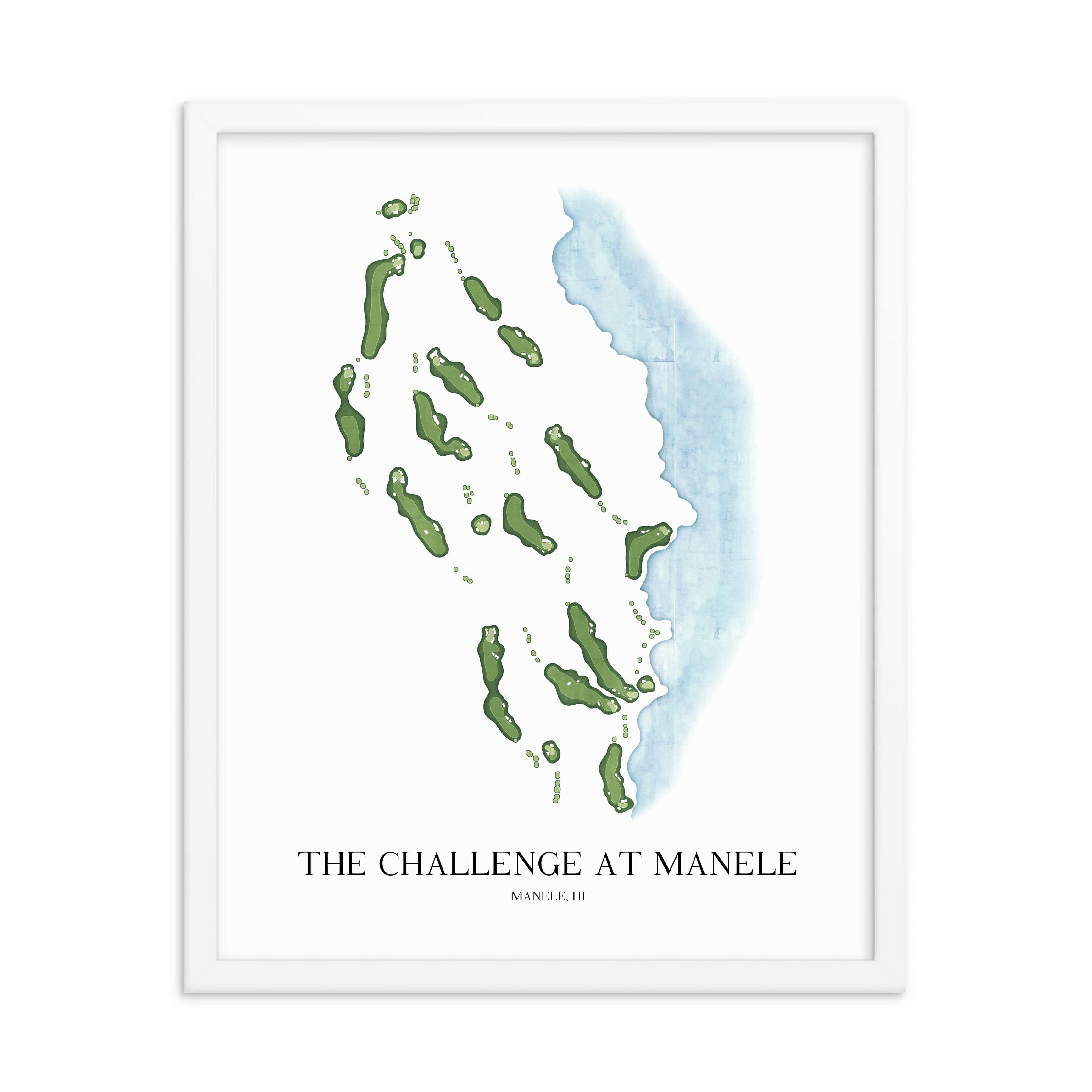 The 19th Hole Golf Shop - Golf Course Prints - The Challenge at Manele Golf Course Map Golf Map